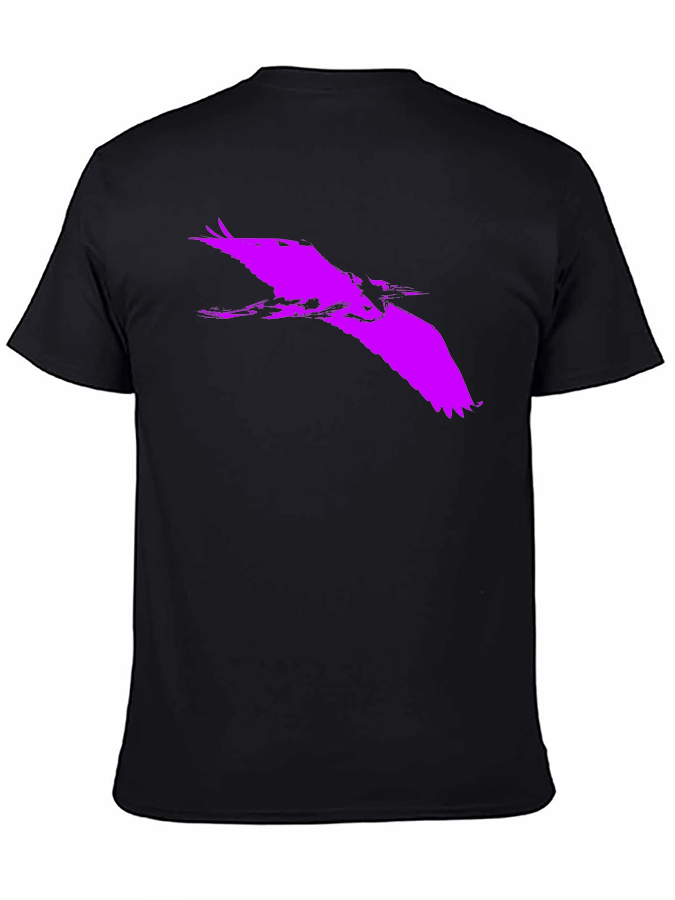 Bold Purple Heron Silhouette on Black Tee