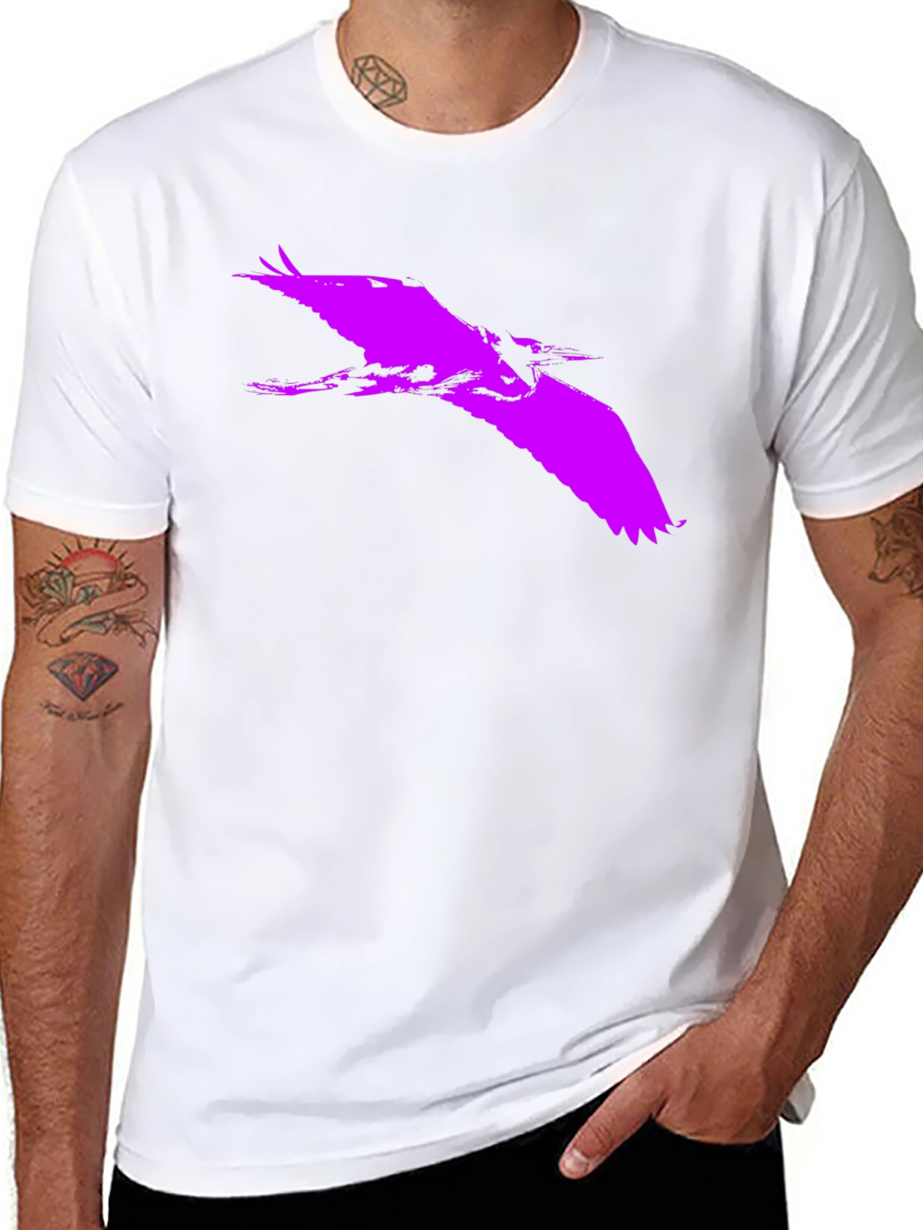Bold Purple Heron Silhouette on Black Tee