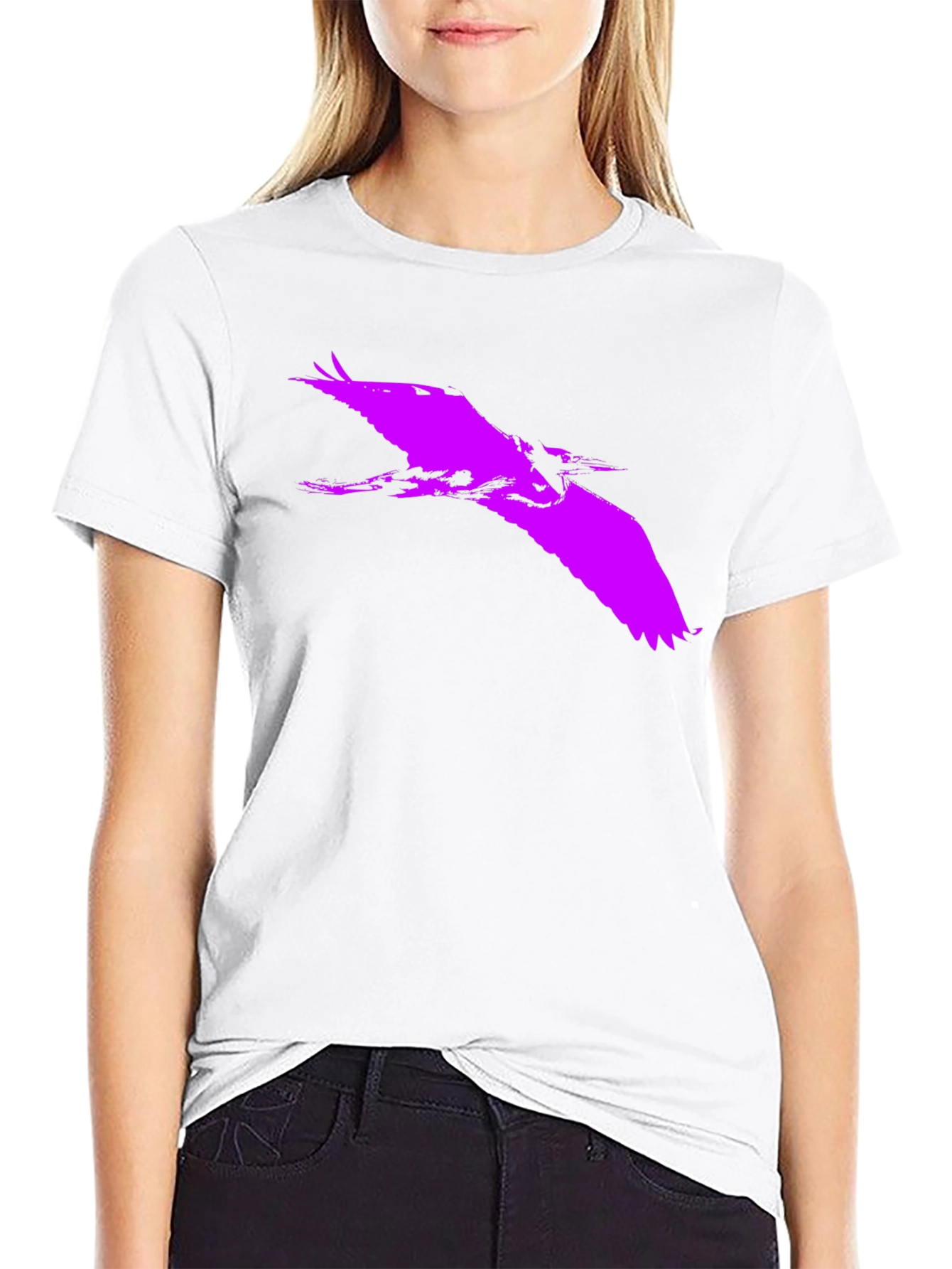 Bold Purple Heron Silhouette on Black Tee