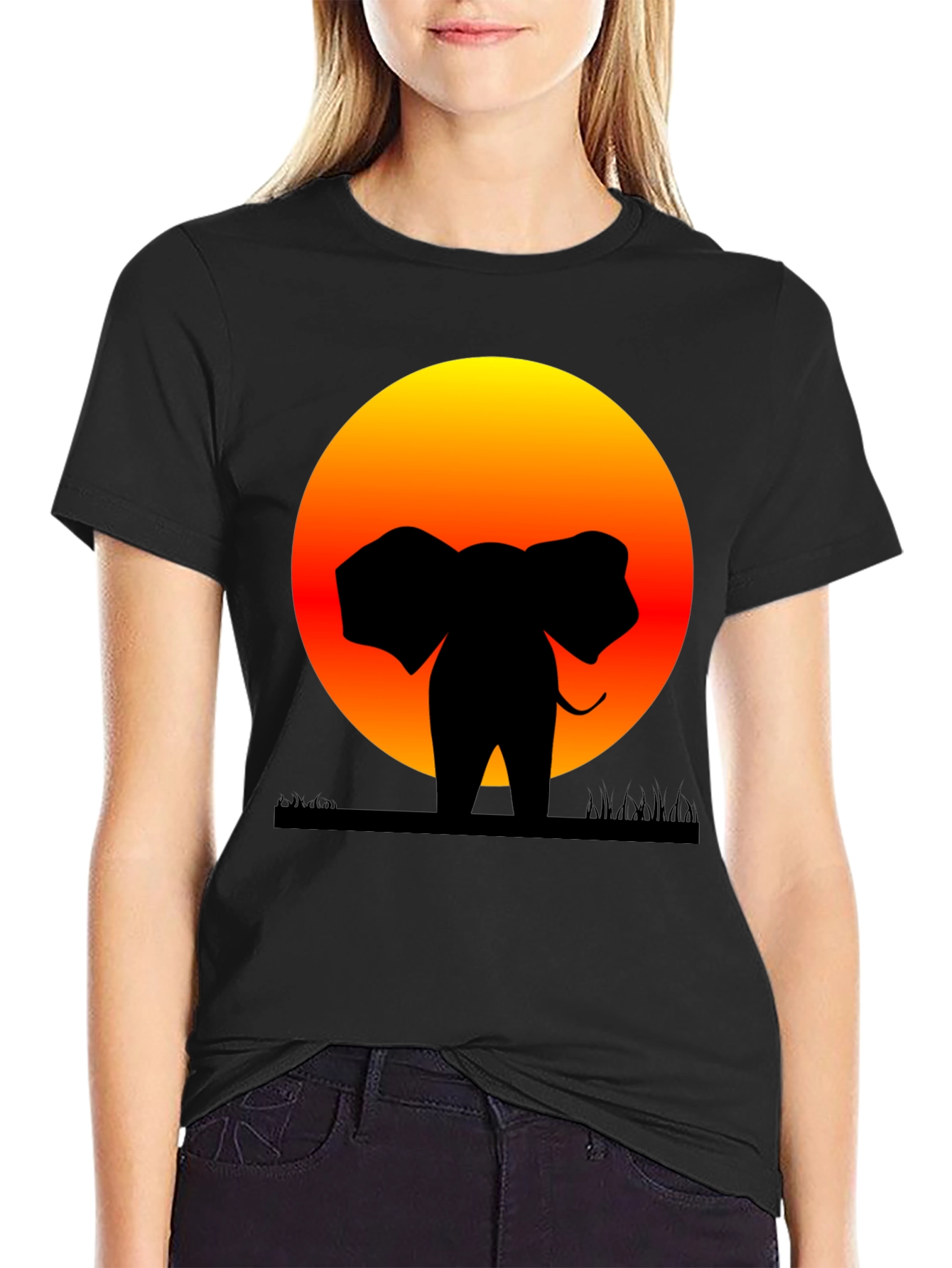 Elephant Sunset Graphic Tee - Stylish Black T-Shirt