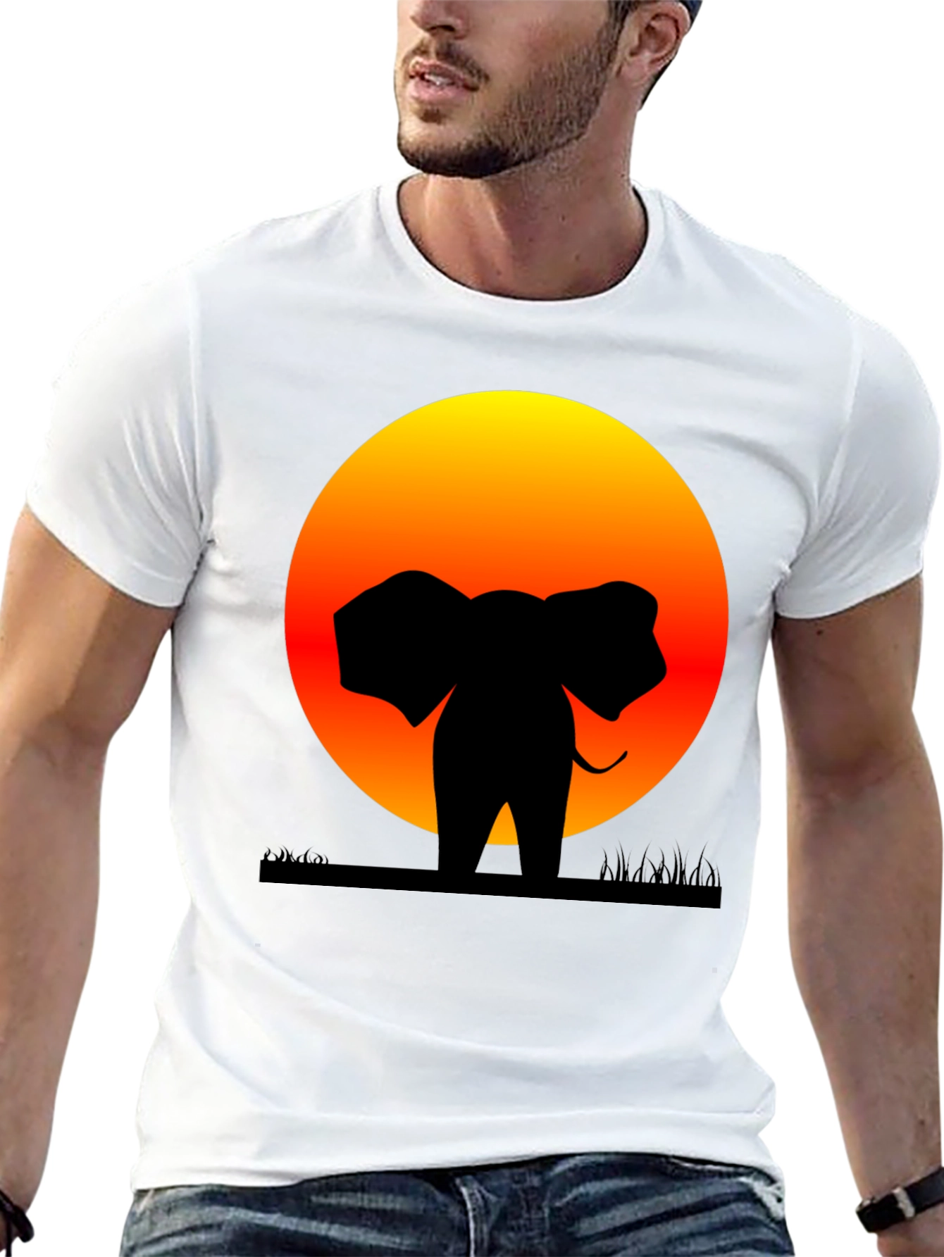 Elephant Sunset Graphic Tee - Stylish Black T-Shirt