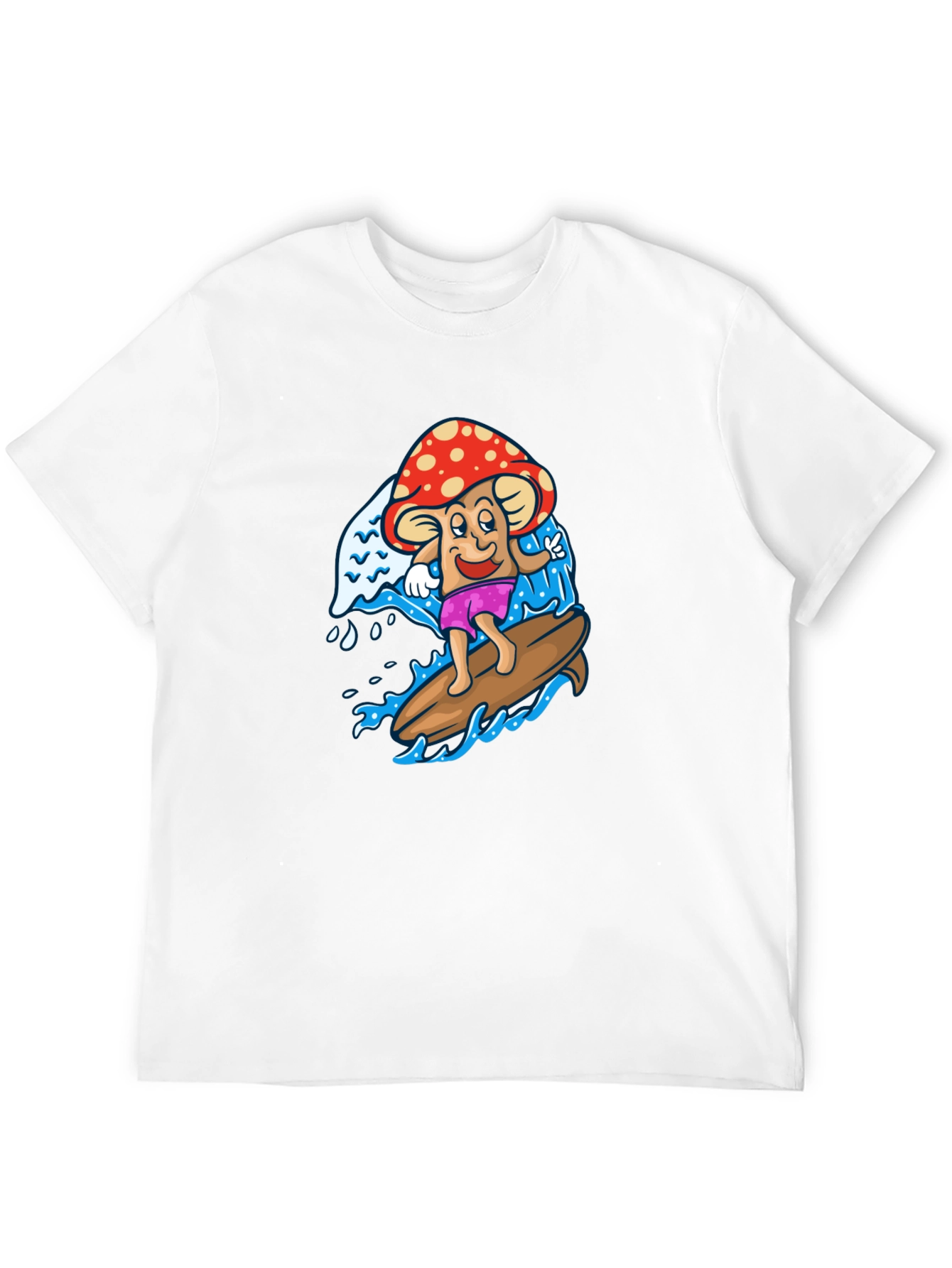 Surfing Mushroom Graphic Tee - Cool Black T-Shirt