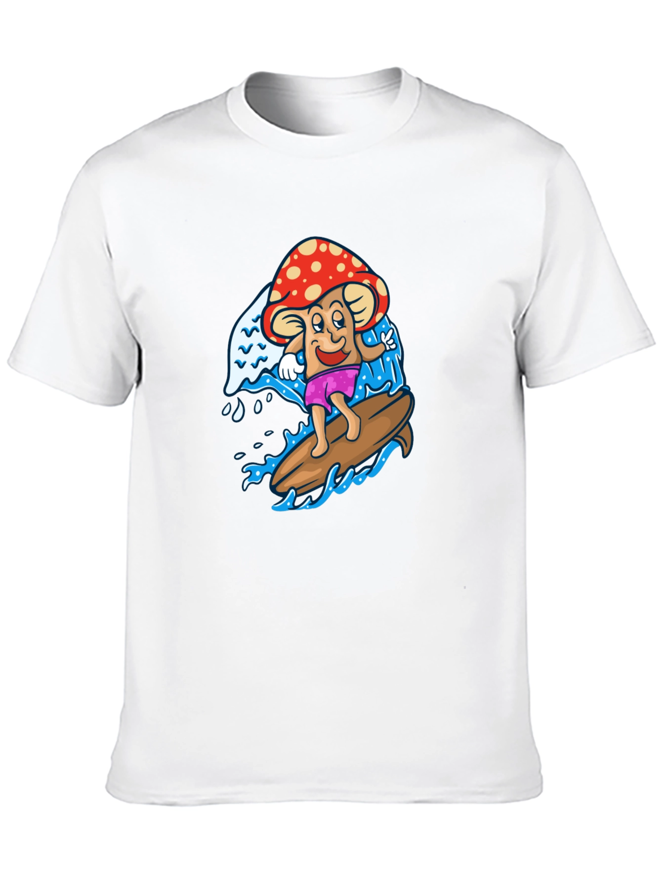 Surfing Mushroom Graphic Tee - Cool Black T-Shirt