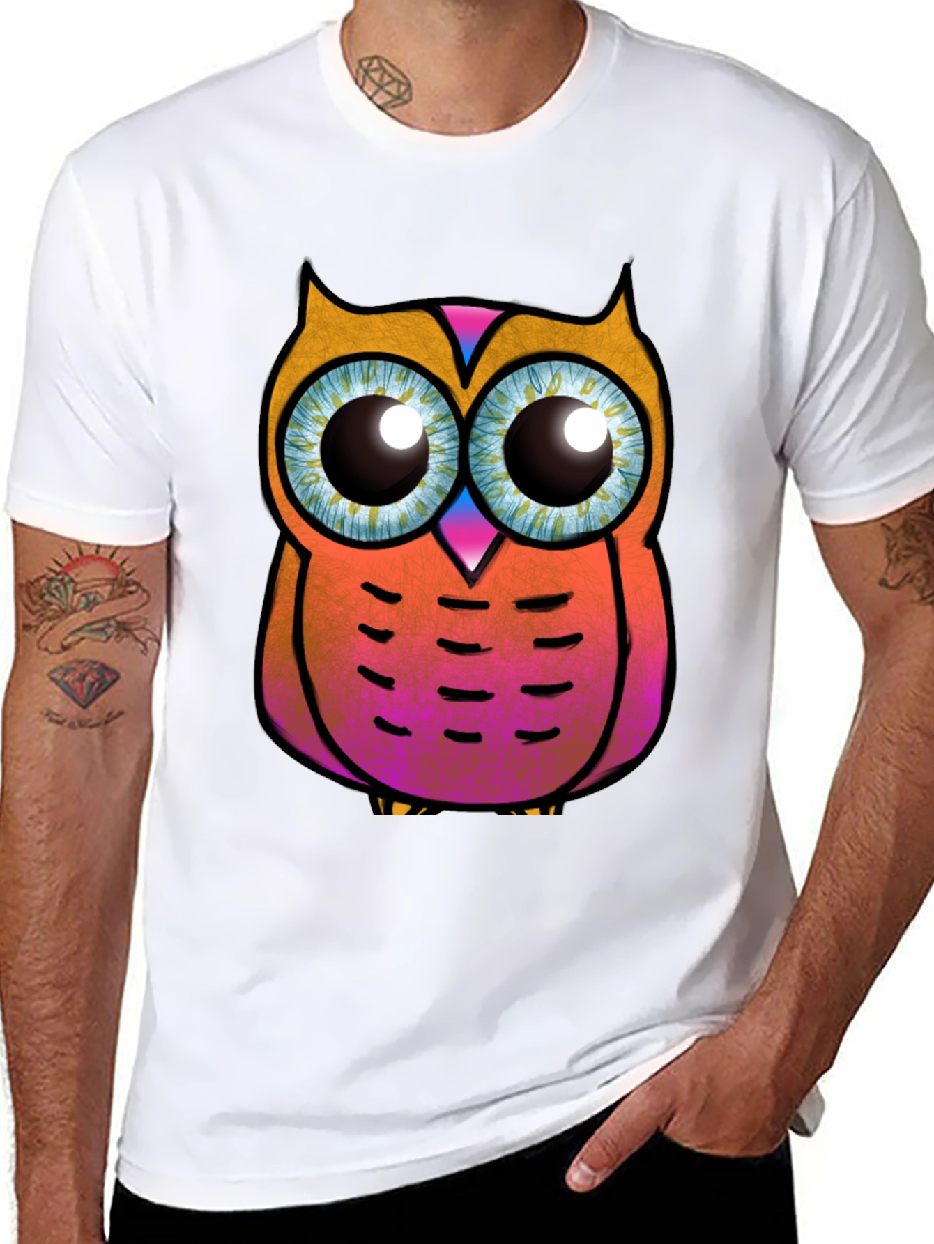 Funky Owl Graphic Tee - Black Cotton T-Shirt