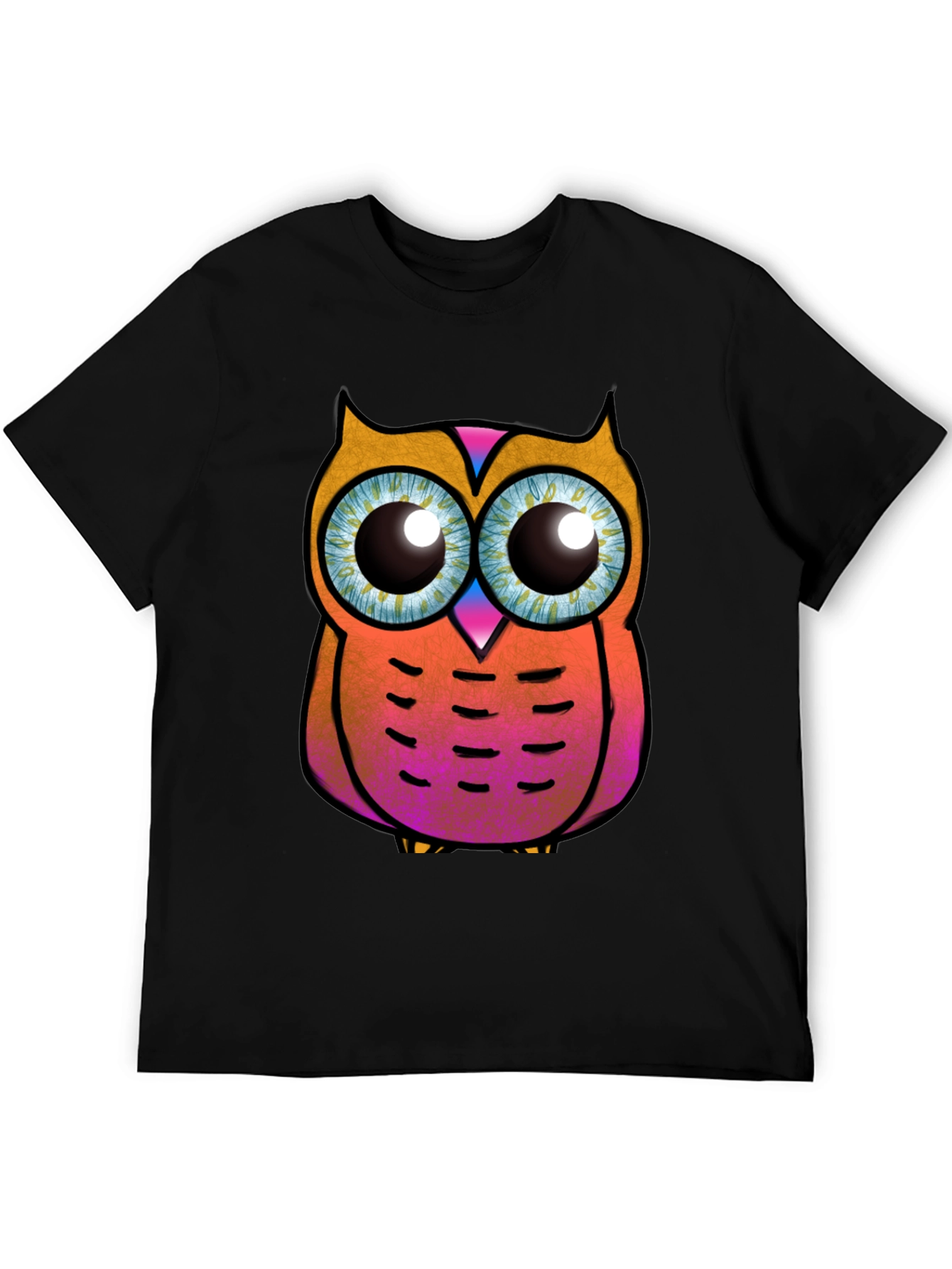 Funky Owl Graphic Tee - Black Cotton T-Shirt
