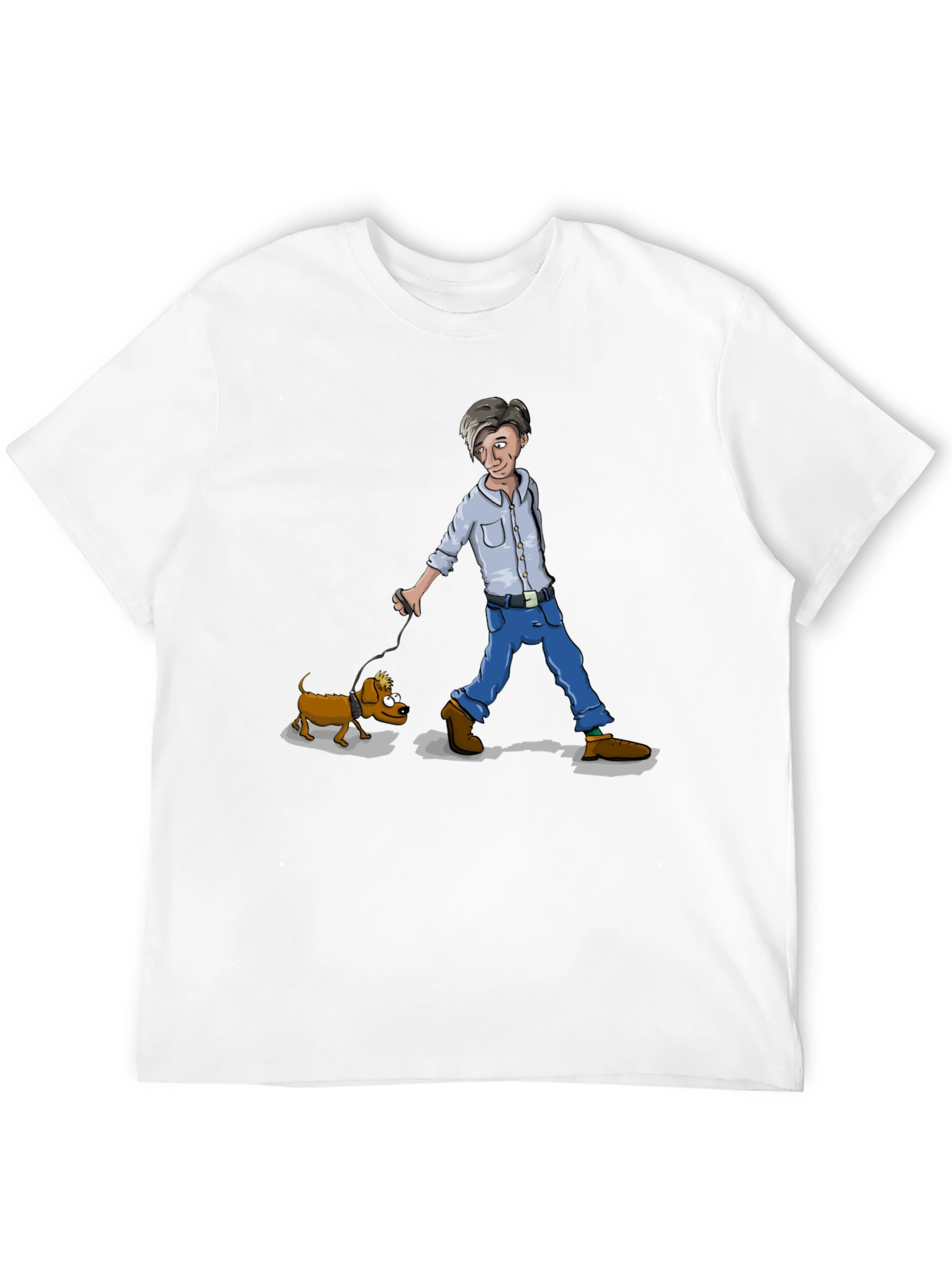 Cartoon Man Walking Dog Graphic T-Shirt