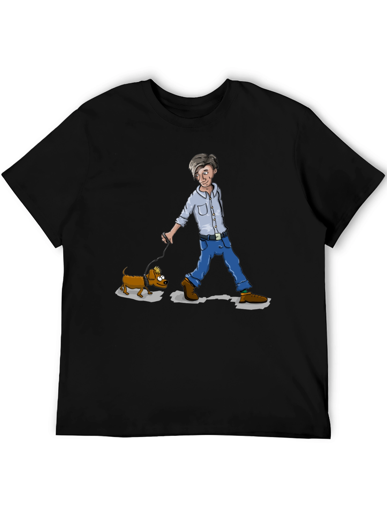 Cartoon Man Walking Dog Graphic T-Shirt