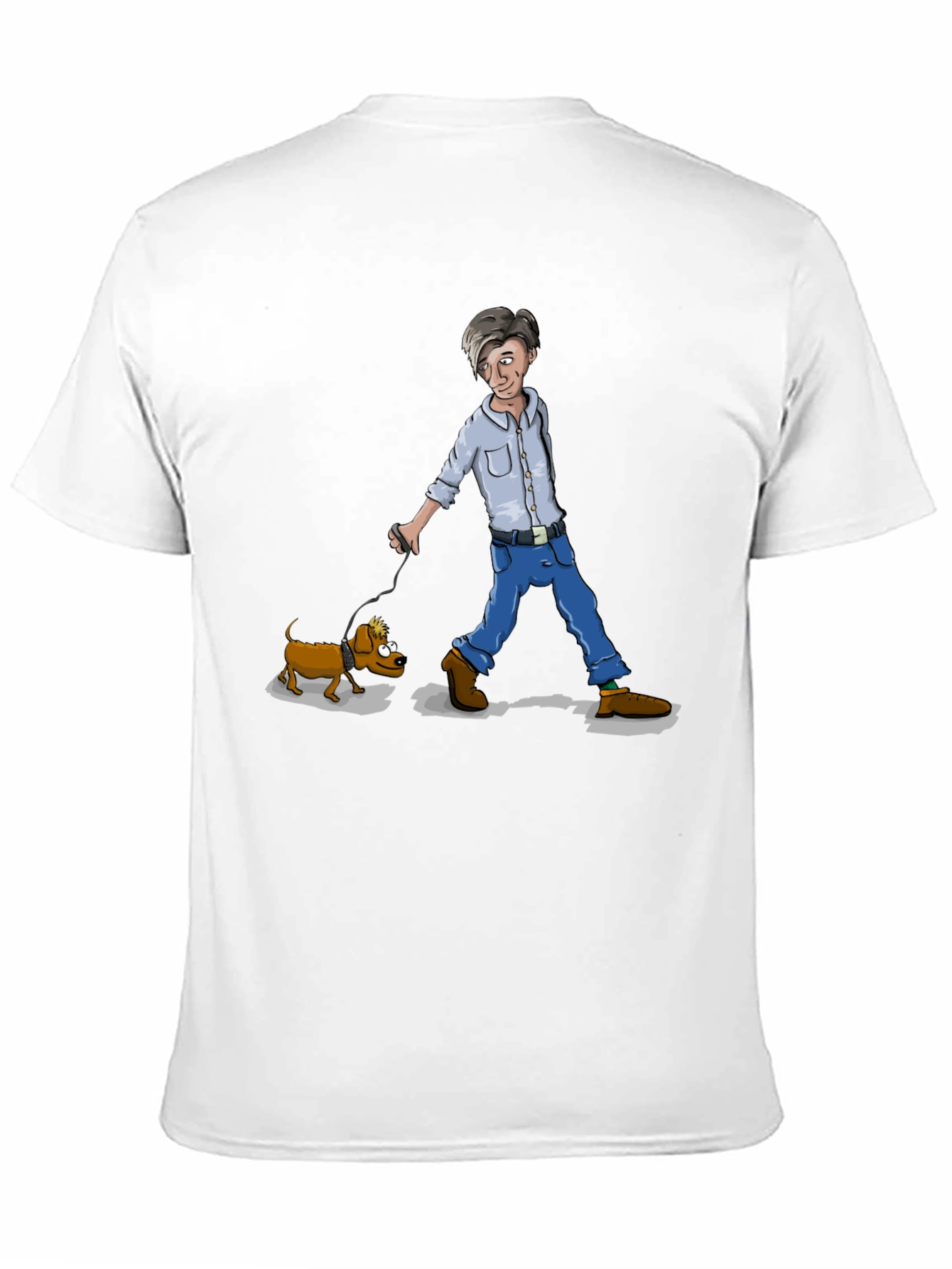 Cartoon Man Walking Dog Graphic T-Shirt