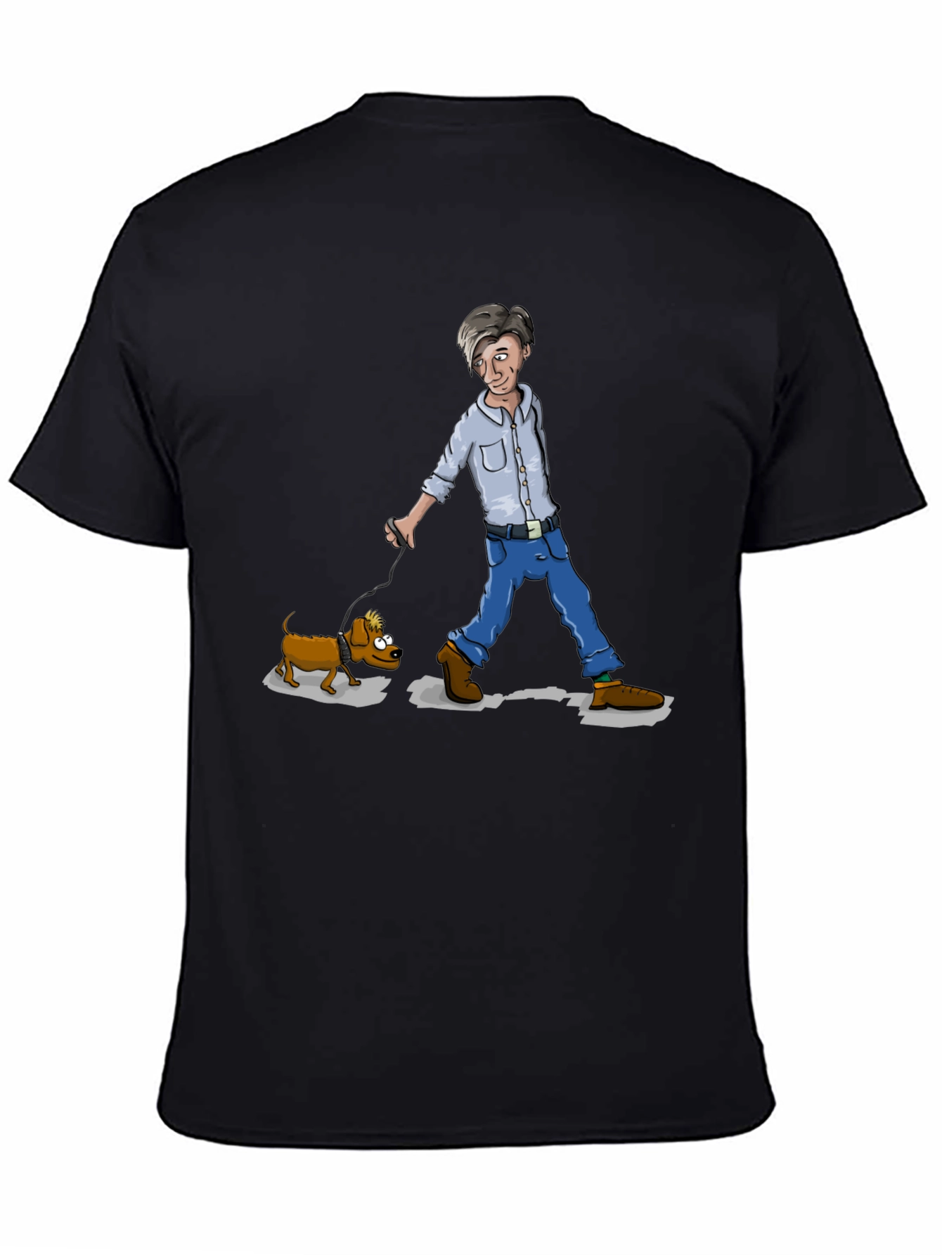 Cartoon Man Walking Dog Graphic T-Shirt