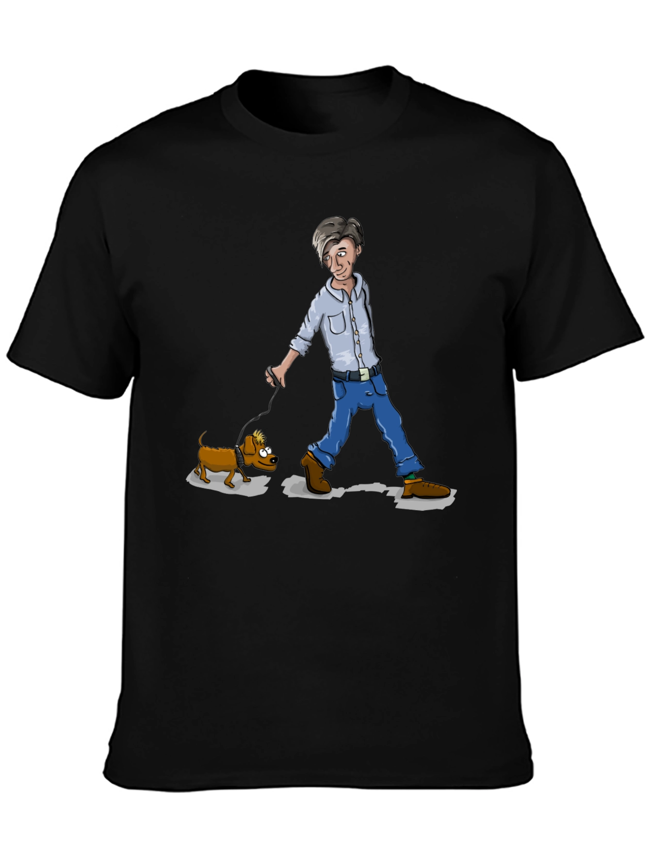 Cartoon Man Walking Dog Graphic T-Shirt