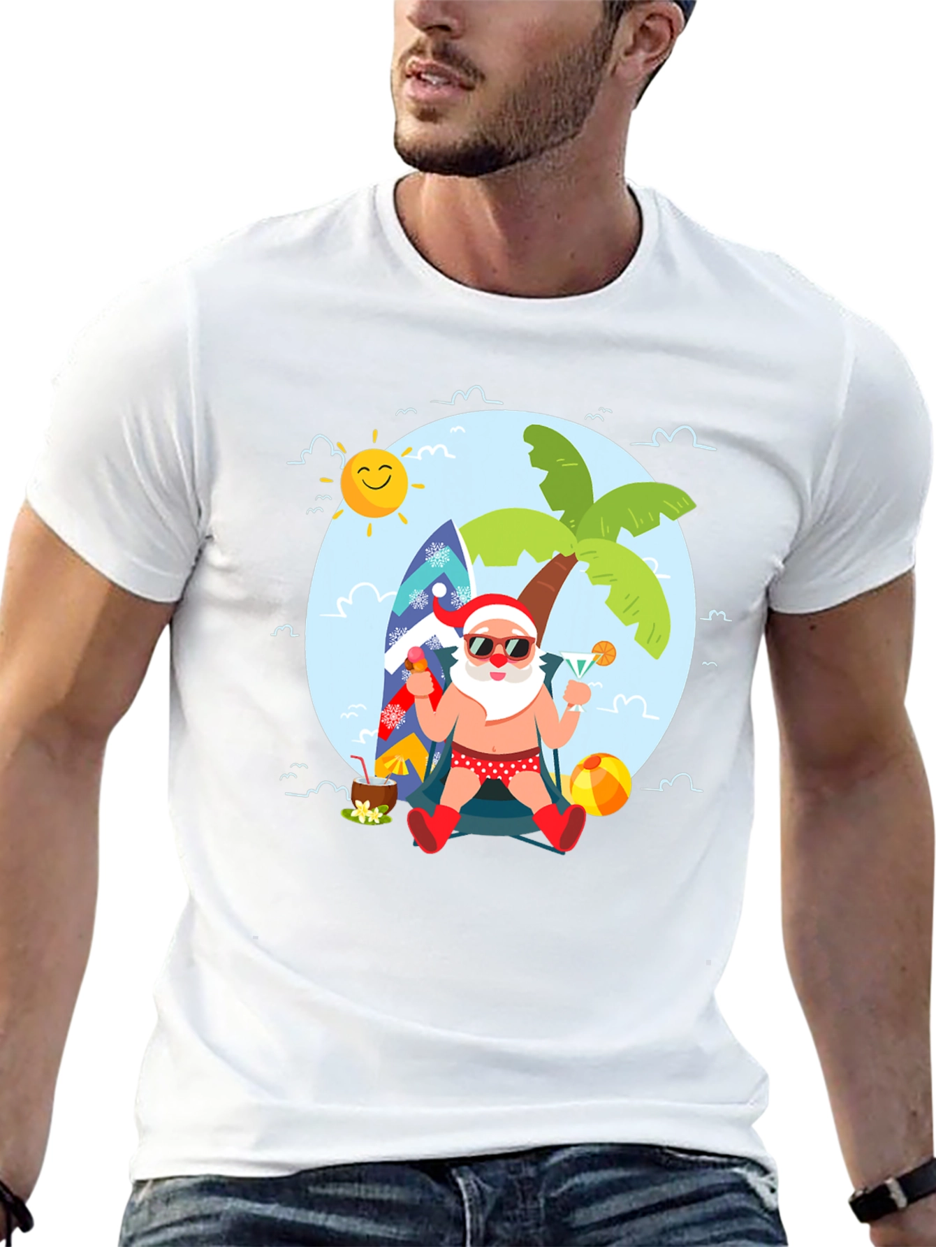 Tropical Santa T-Shirt: Beach Holiday Design