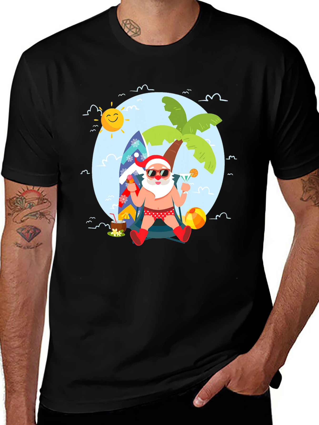 Tropical Santa T-Shirt: Beach Holiday Design