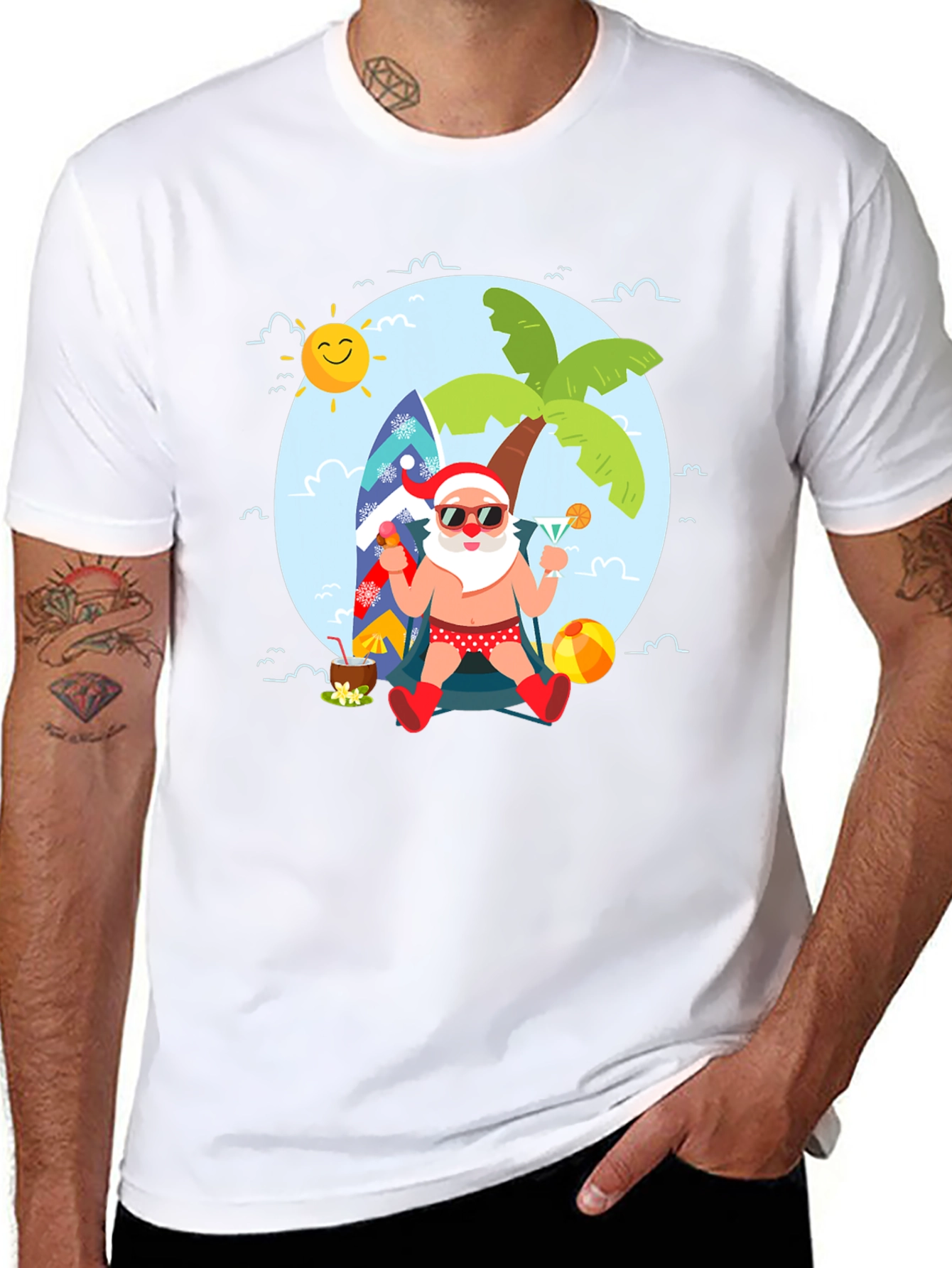 Tropical Santa T-Shirt: Beach Holiday Design