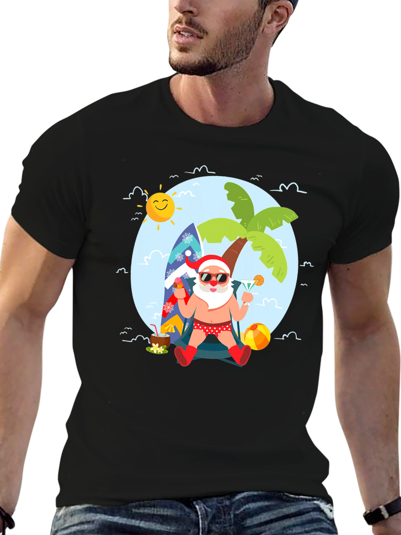 Tropical Santa T-Shirt: Beach Holiday Design