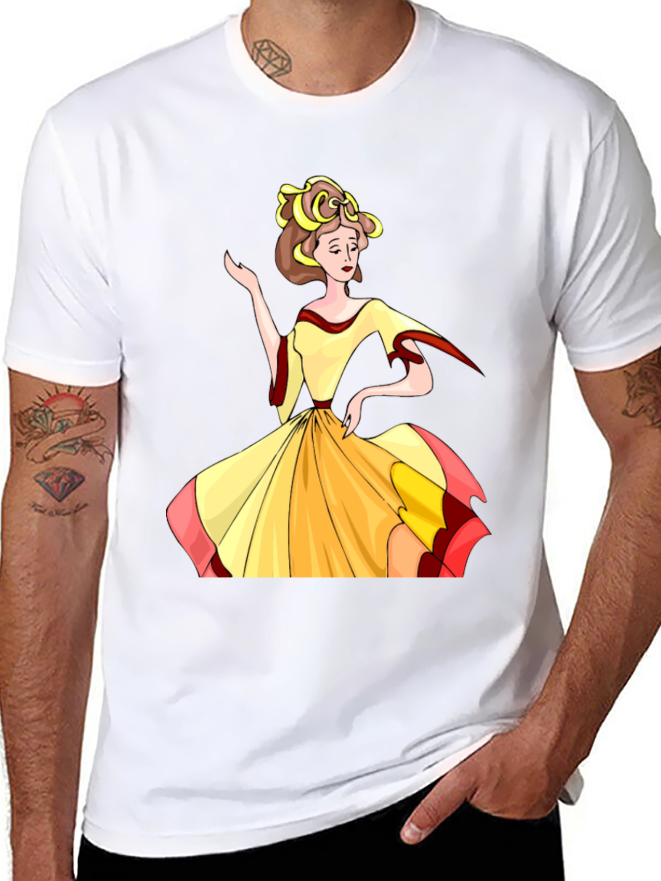 Cartoon Lady Print Black T-Shirt