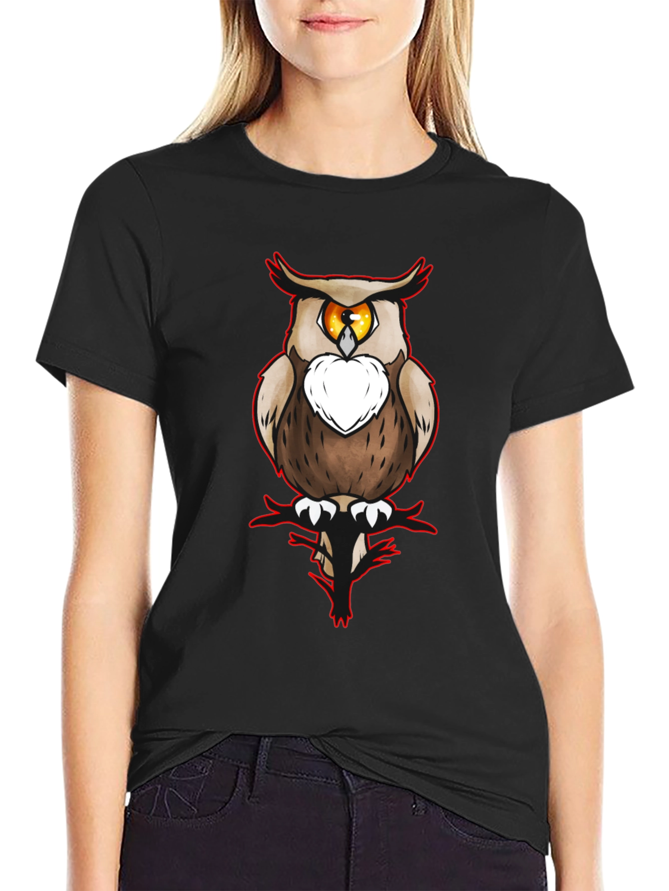 Owl Graphic Print Black T-Shirt for Men