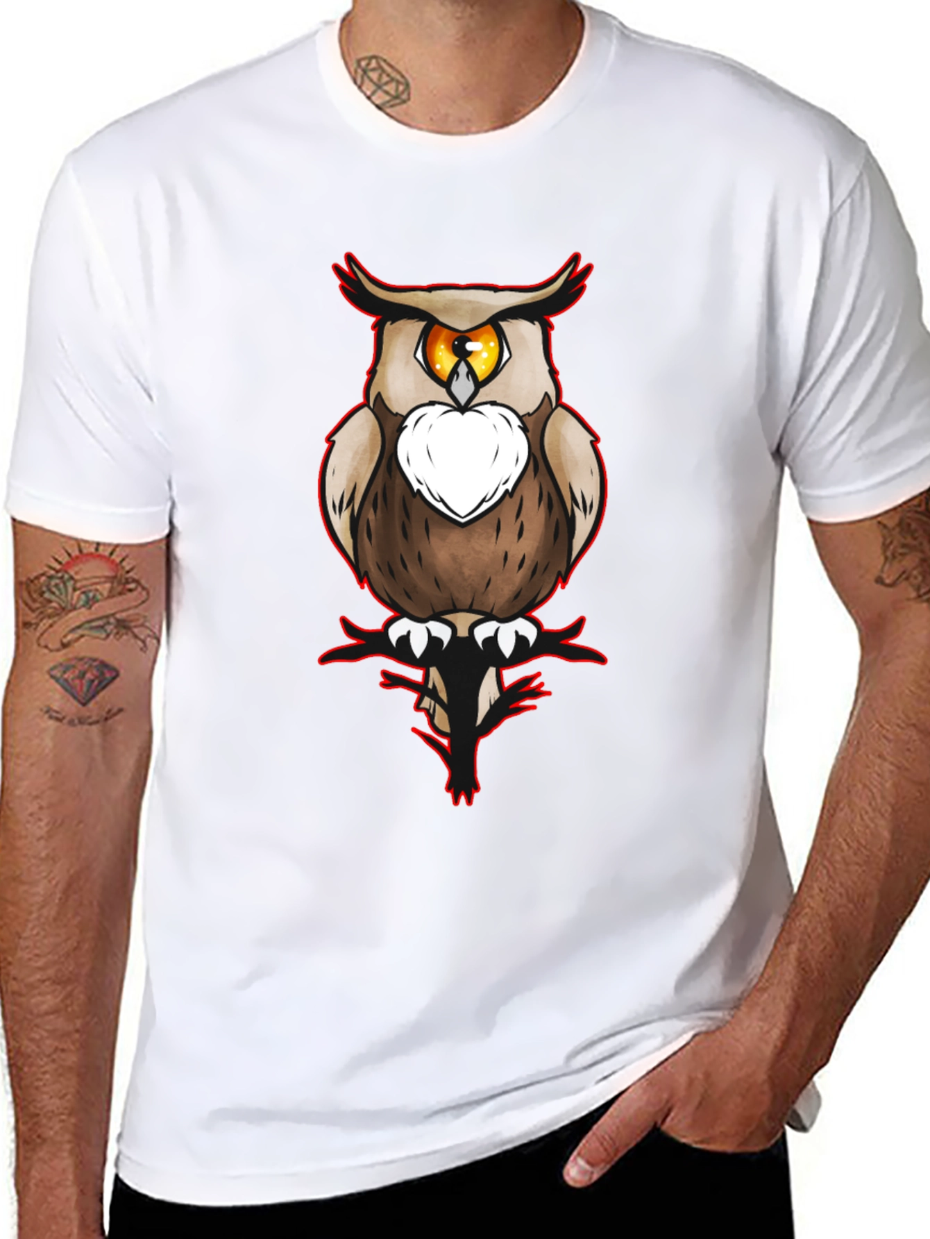 Owl Graphic Print Black T-Shirt for Men