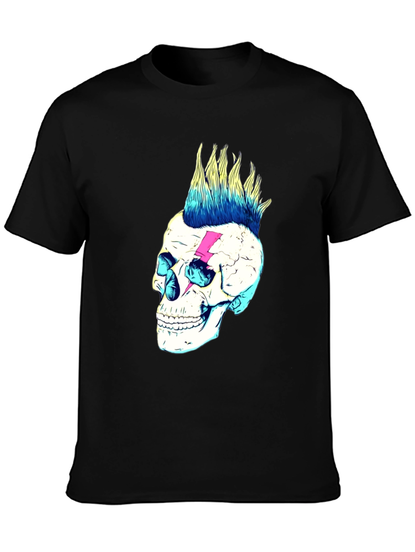 Skull Lightning Bolt Graphic Tee - Black