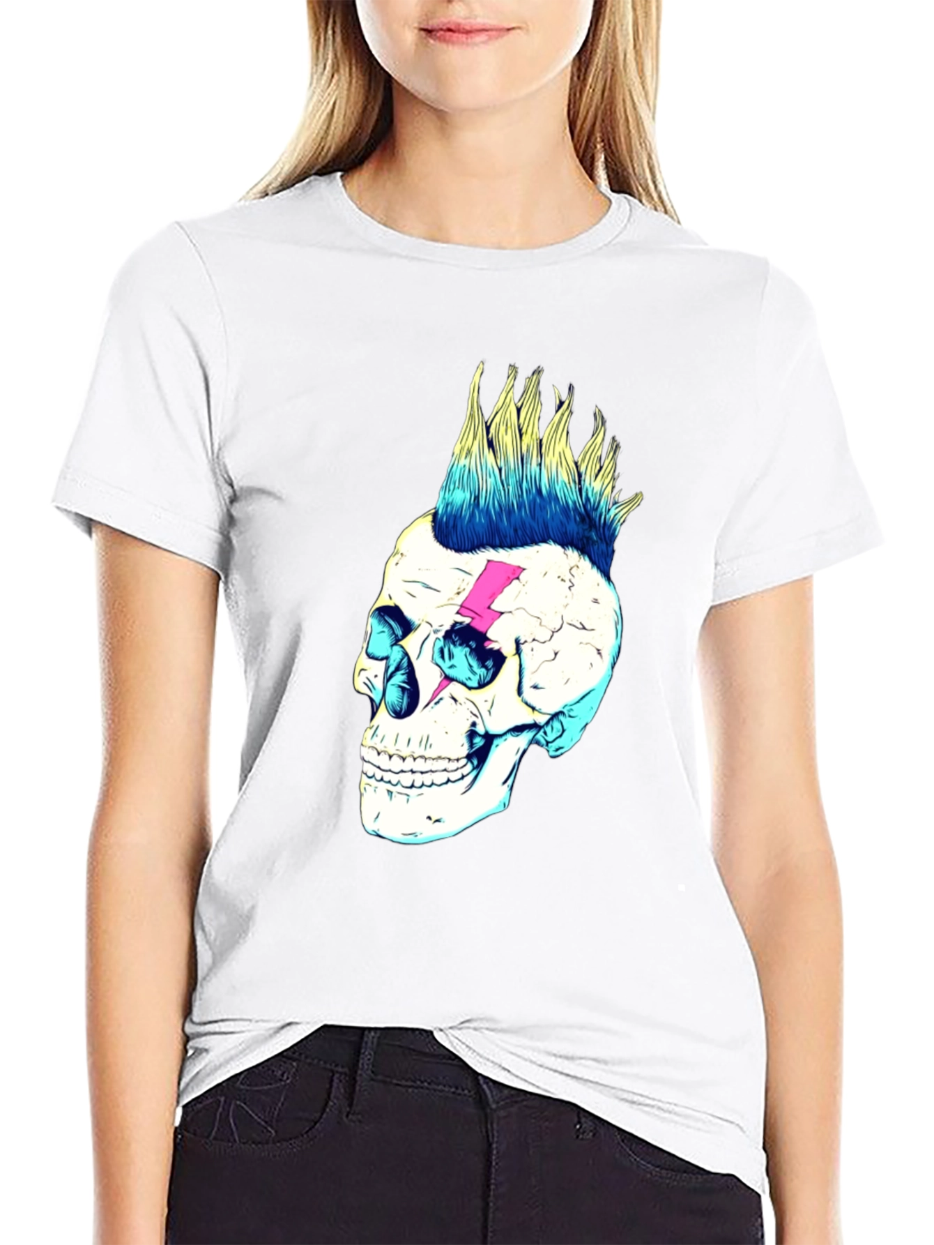 Skull Lightning Bolt Graphic Tee - Black