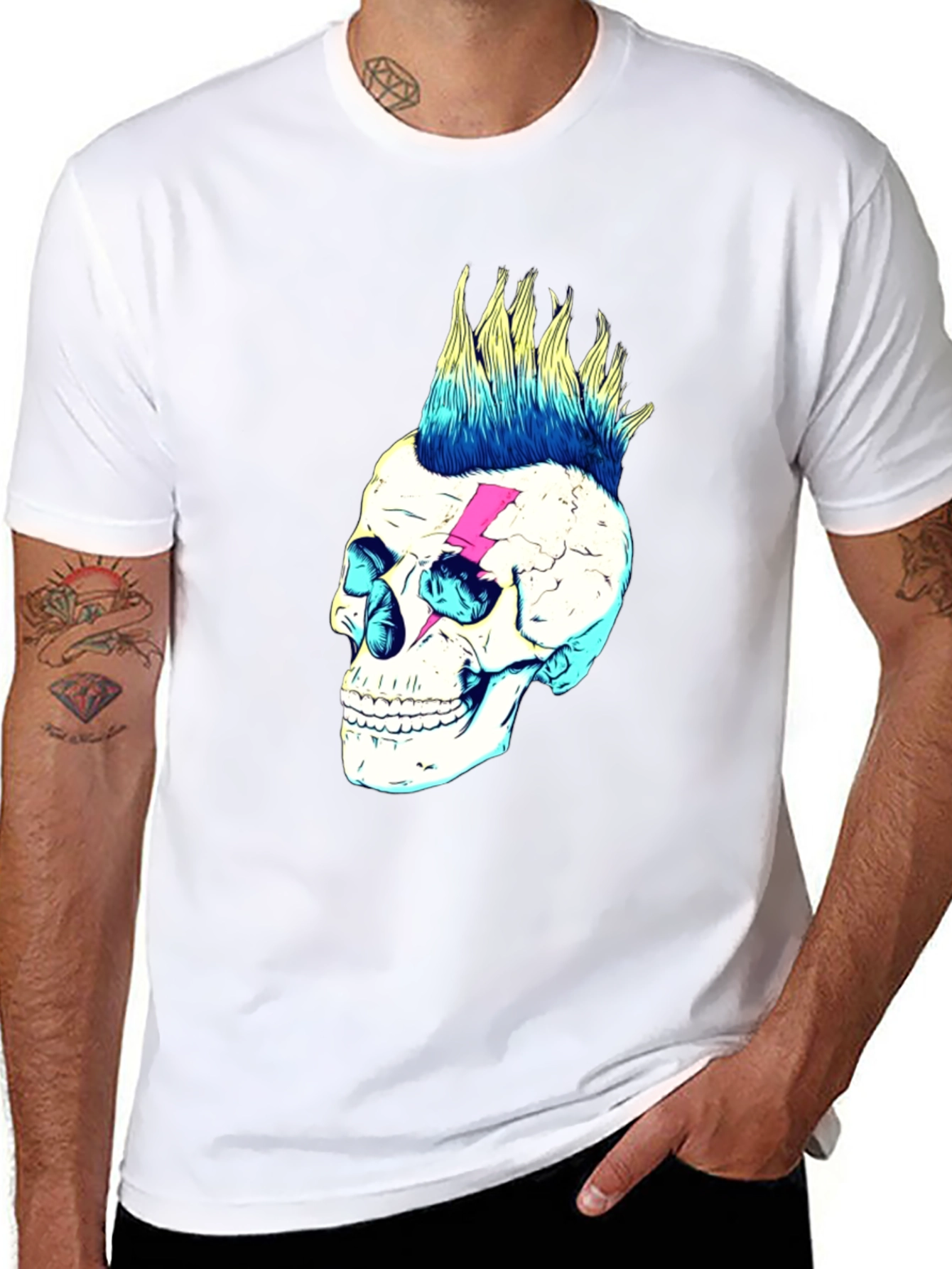 Skull Lightning Bolt Graphic Tee - Black