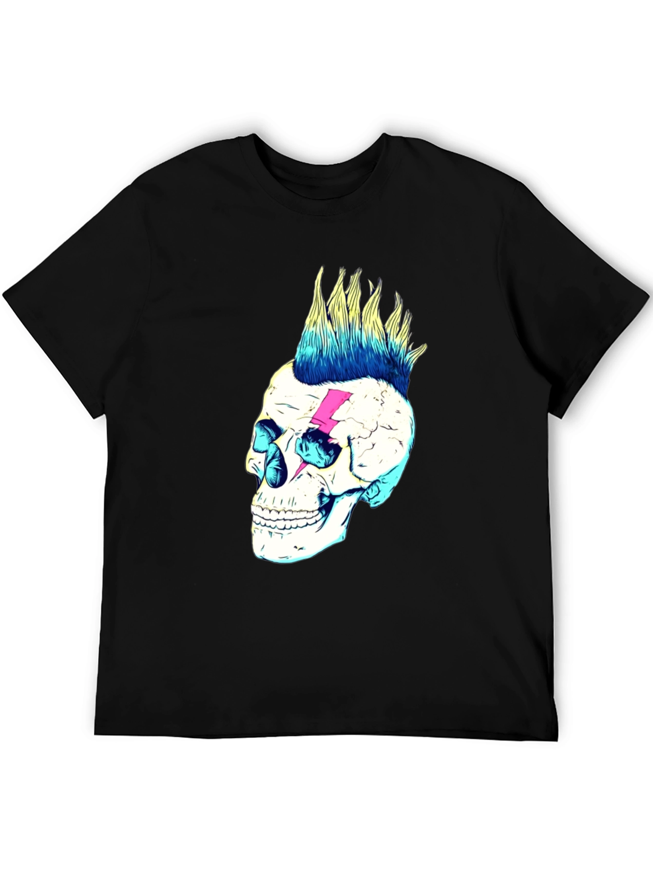 Skull Lightning Bolt Graphic Tee - Black