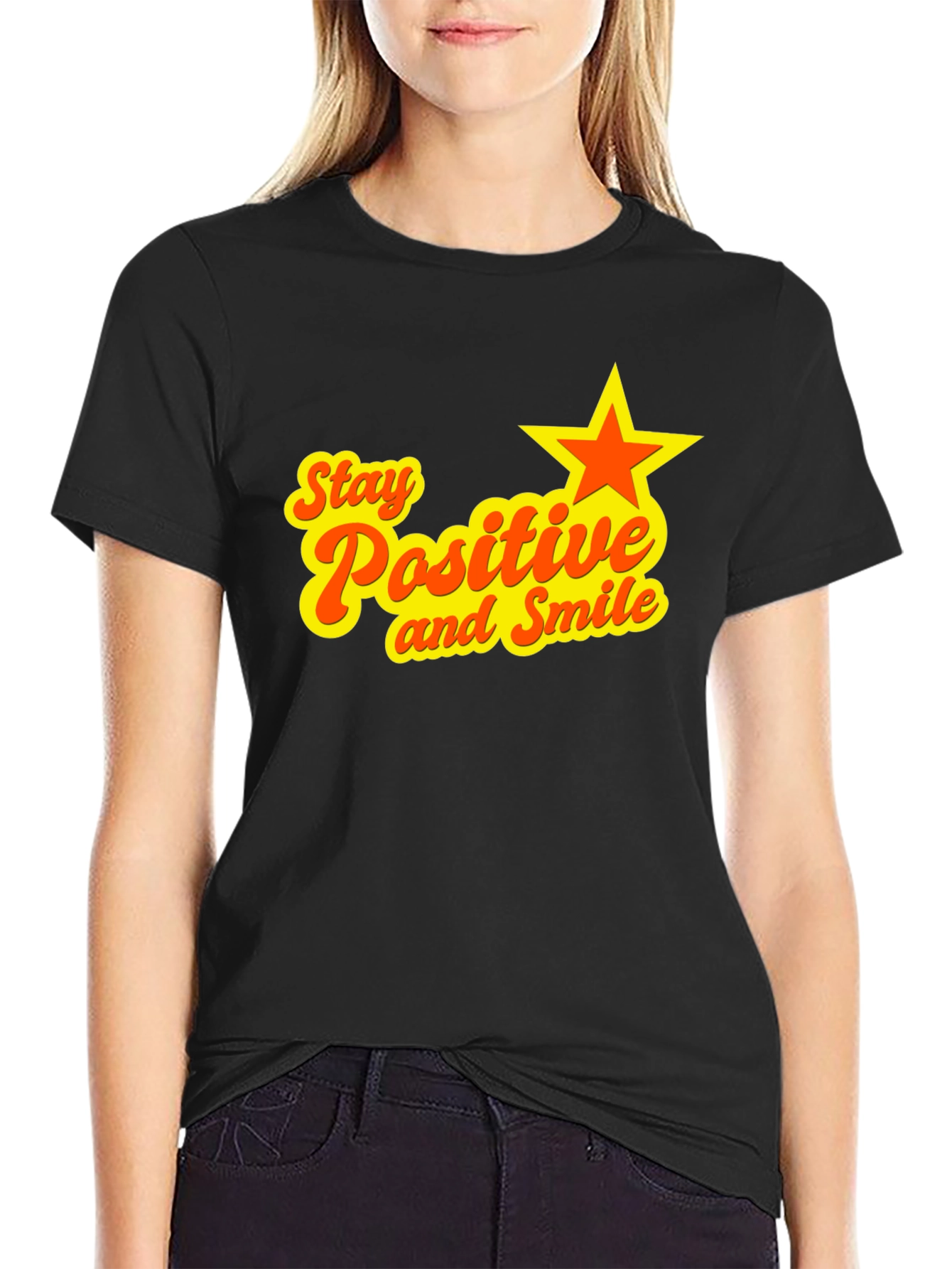 Stay Positive and Smile Black Graphic Tee