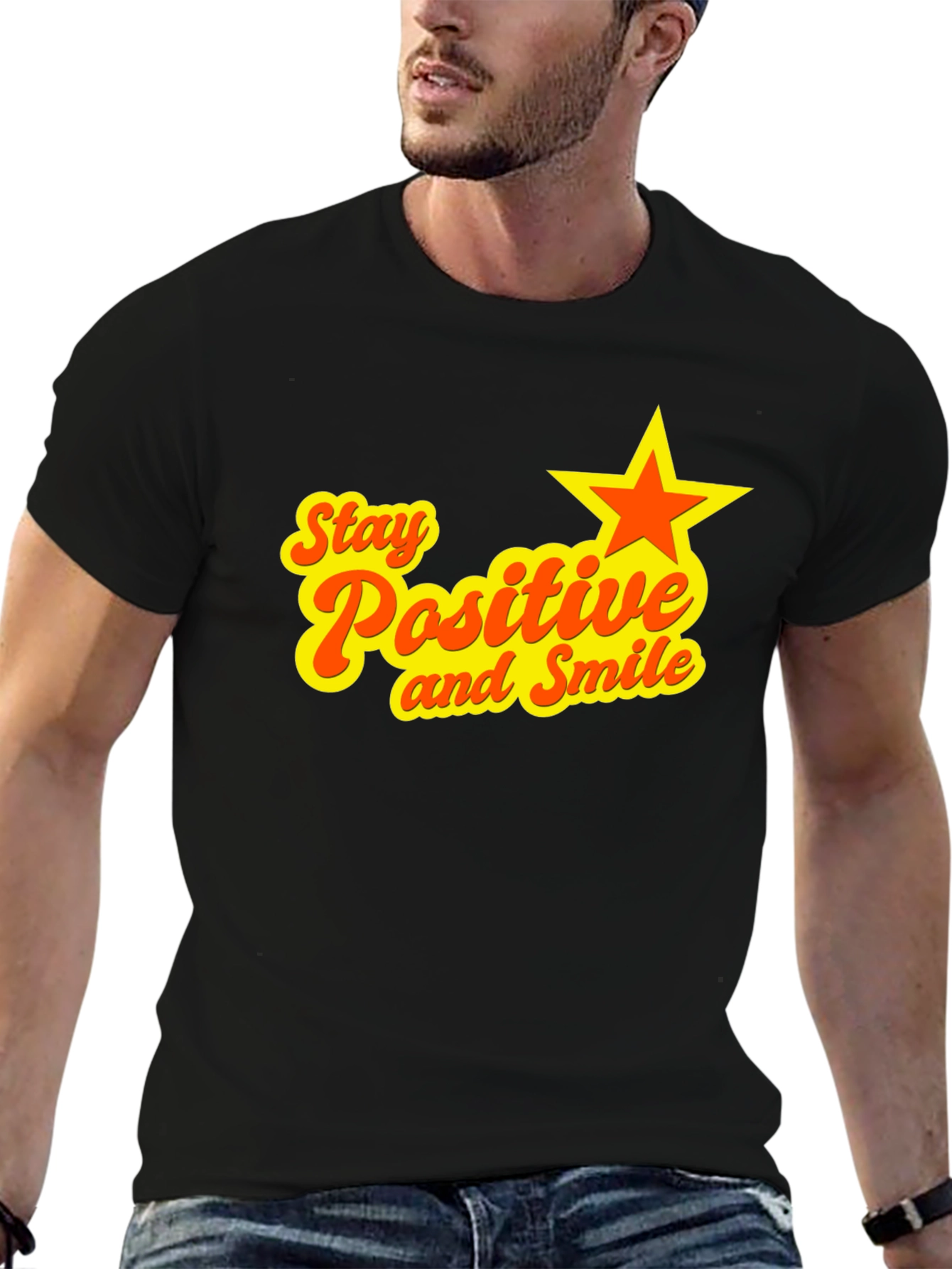 Stay Positive and Smile Black Graphic Tee