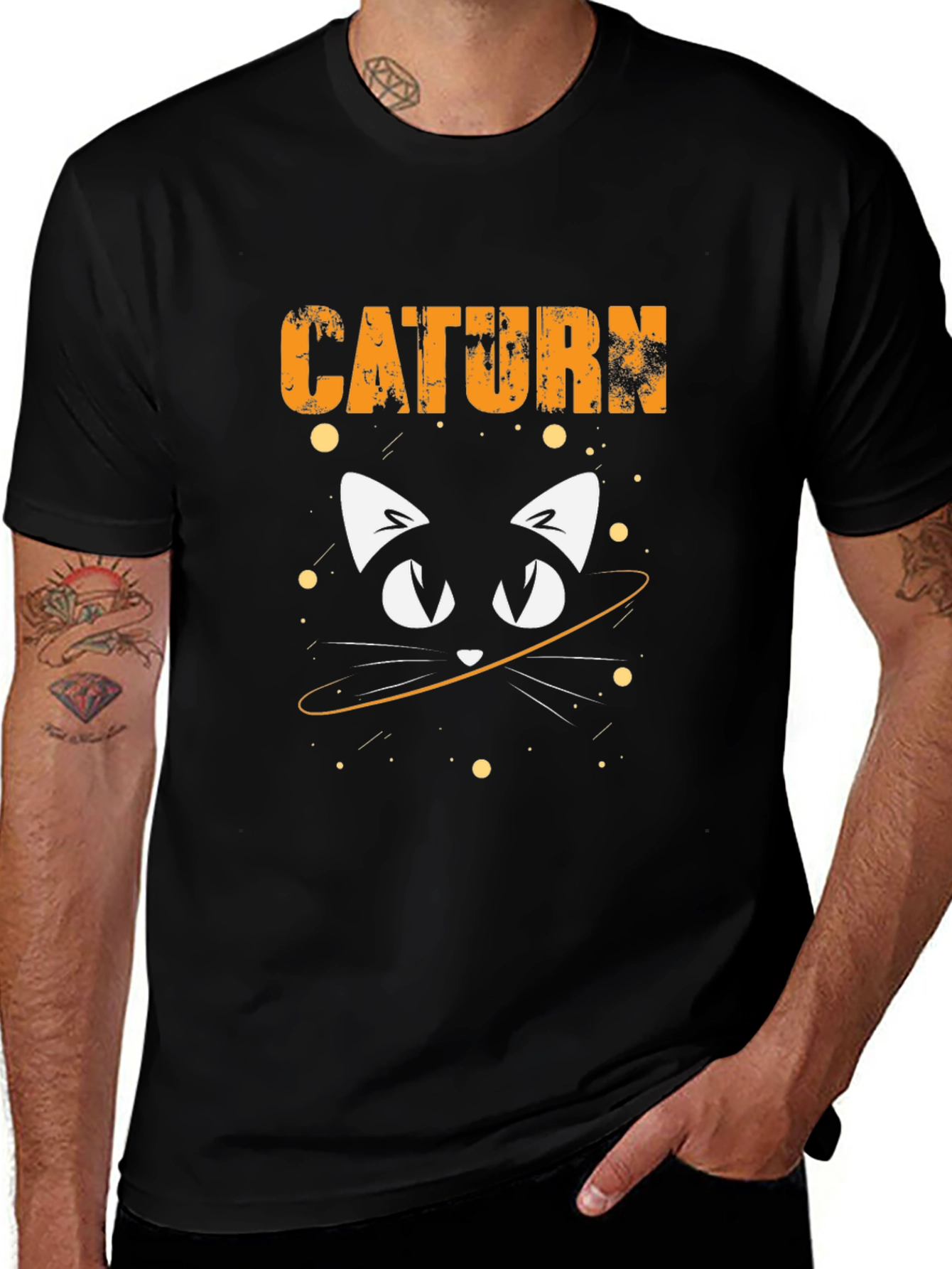 Caturn Black T-Shirt - Space Cat Tee