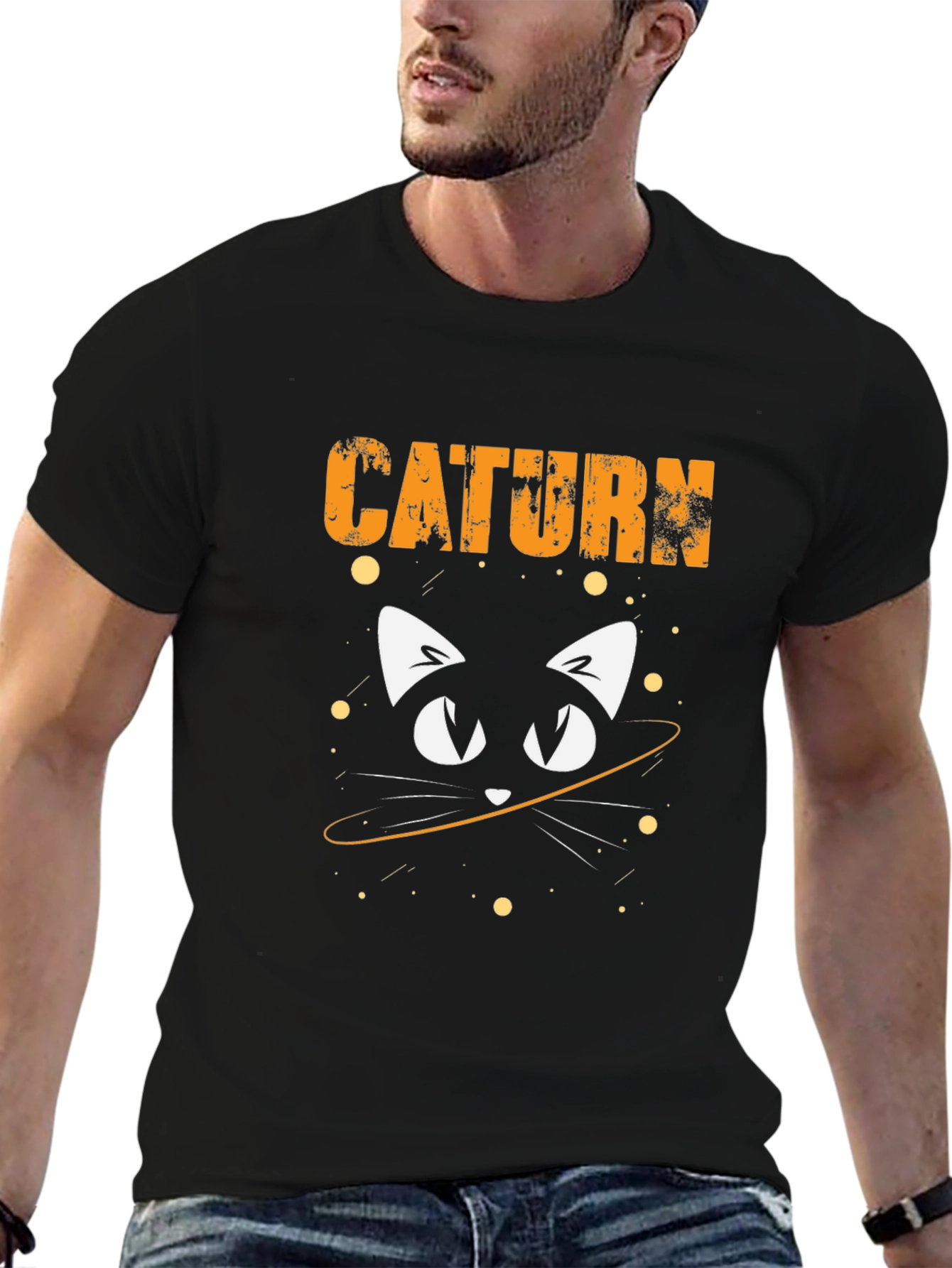 Caturn Black T-Shirt - Space Cat Tee