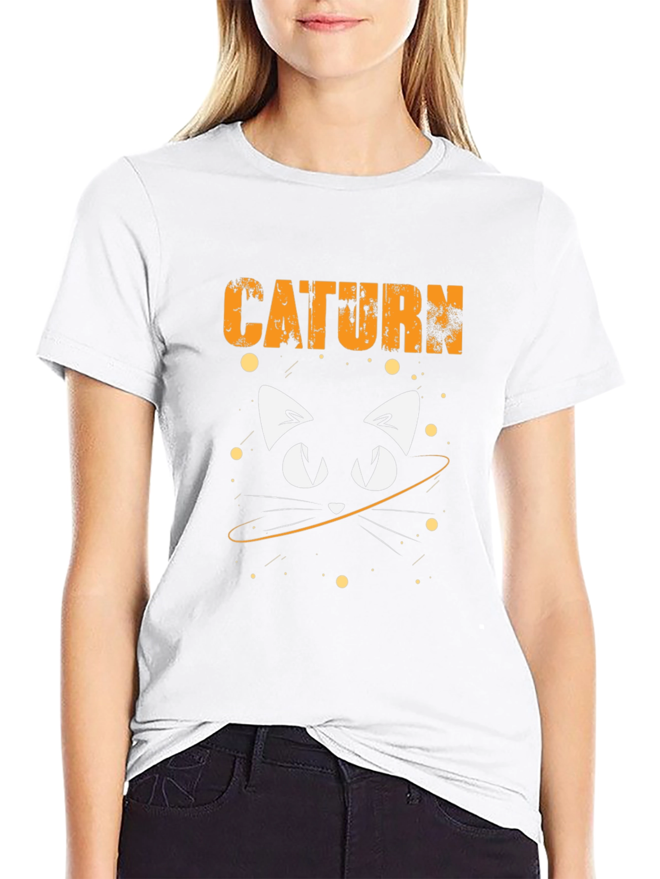 Caturn Black T-Shirt - Space Cat Tee