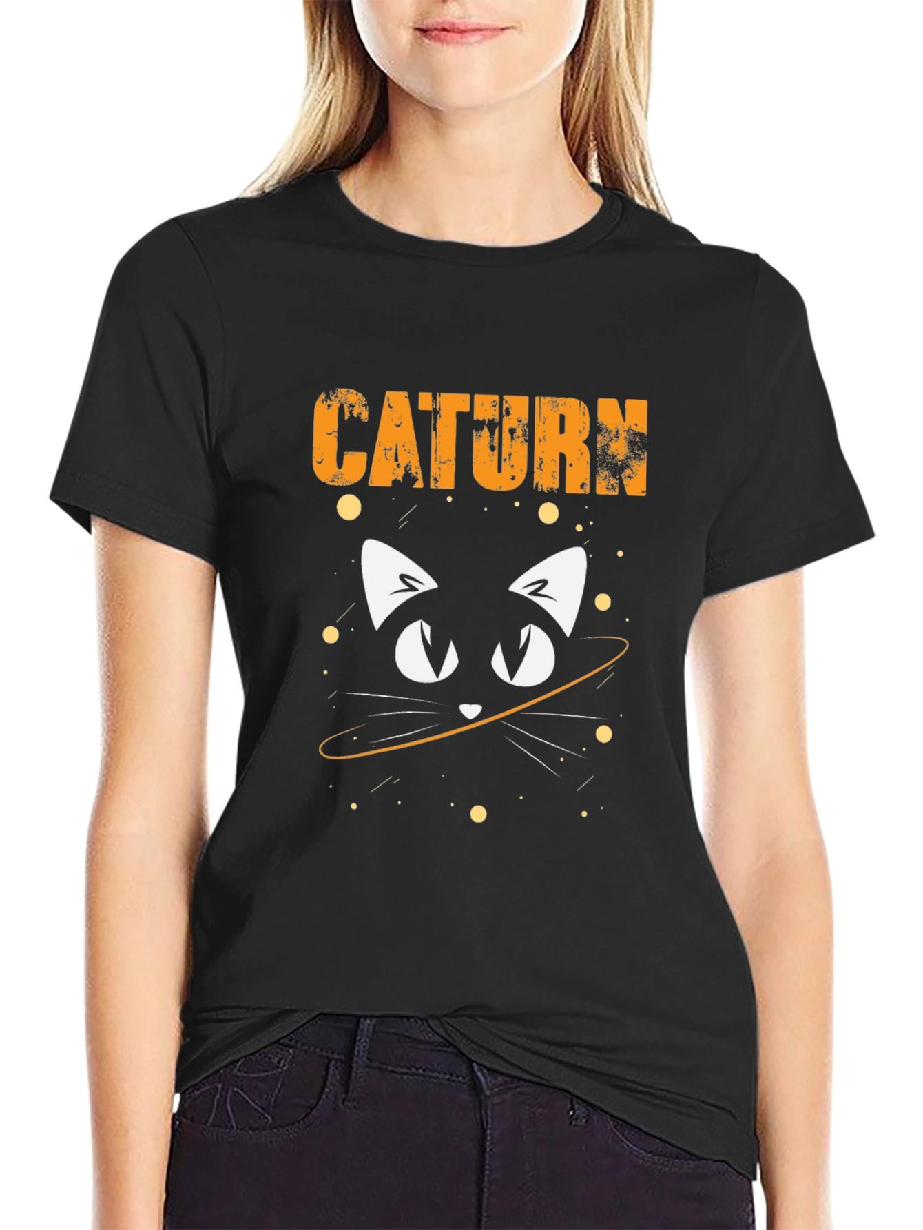 Caturn Black T-Shirt - Space Cat Tee