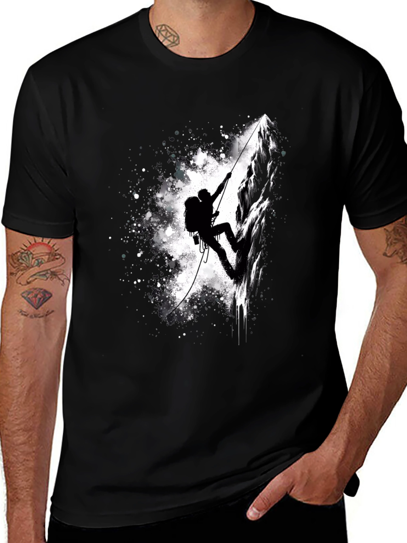 Mountain Climber Graphic Tee - Black Cotton Shirt