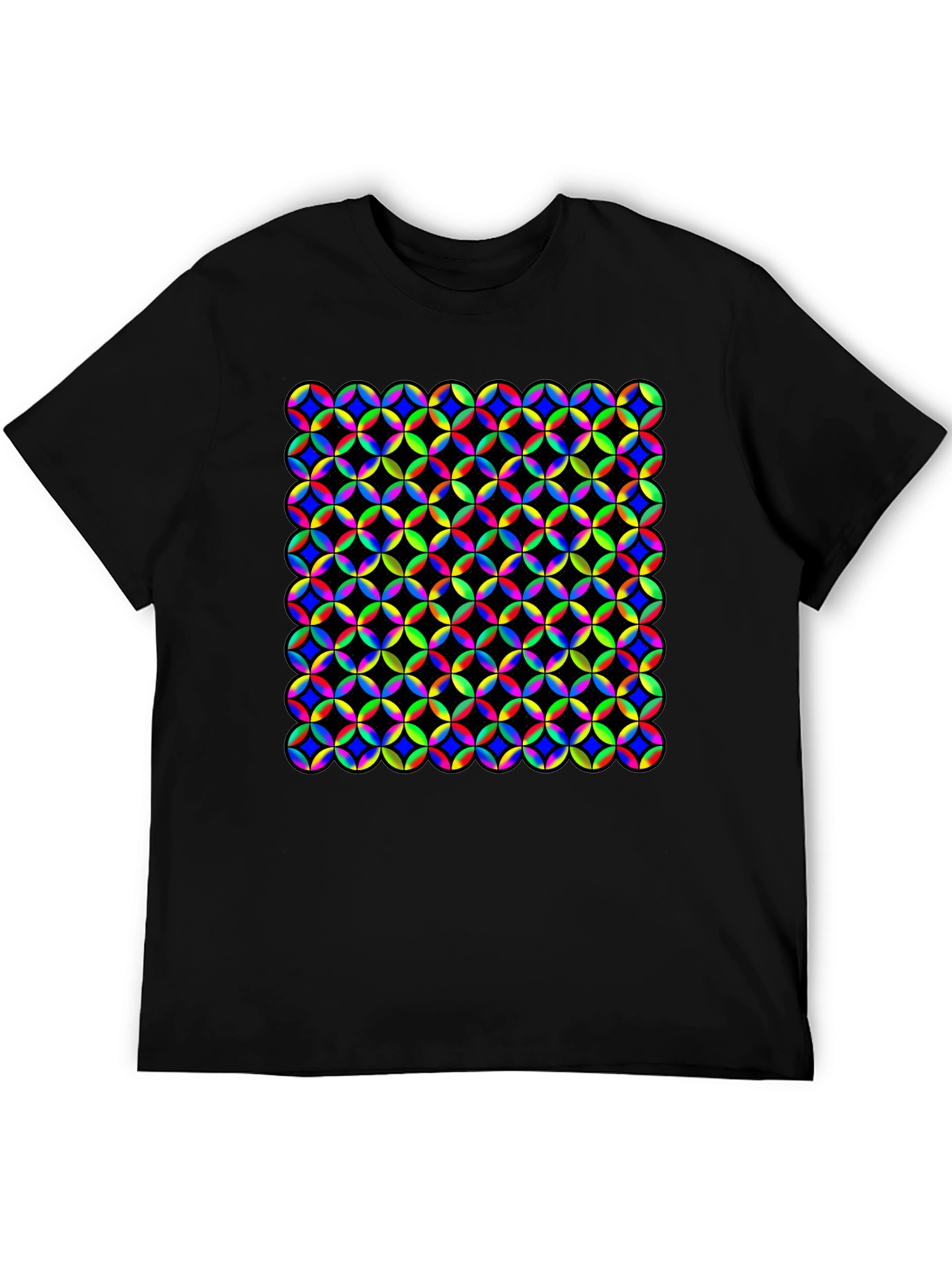 Vibrant Geometric Circle Pattern Black T-Shirt
