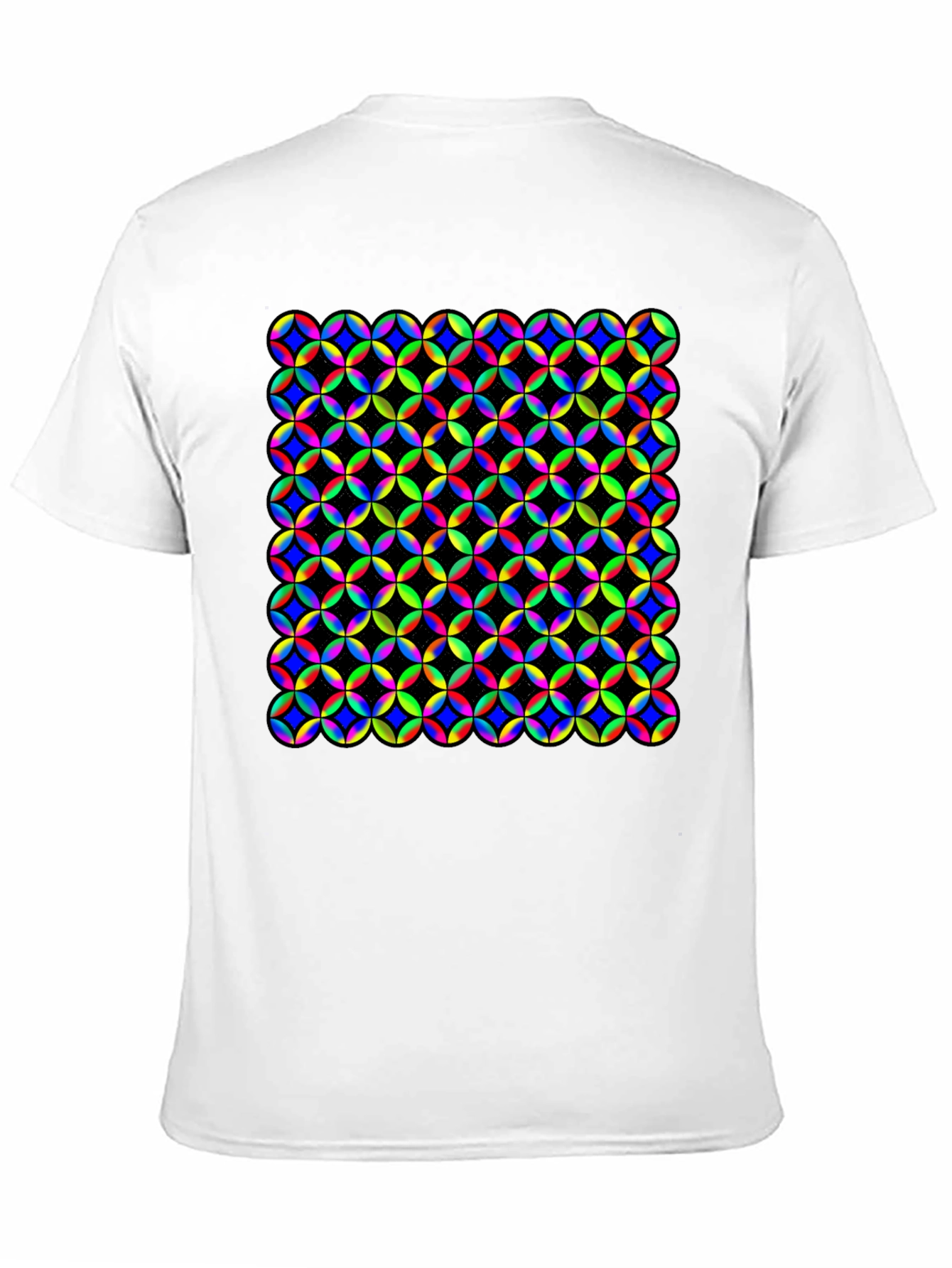 Vibrant Geometric Circle Pattern Black T-Shirt