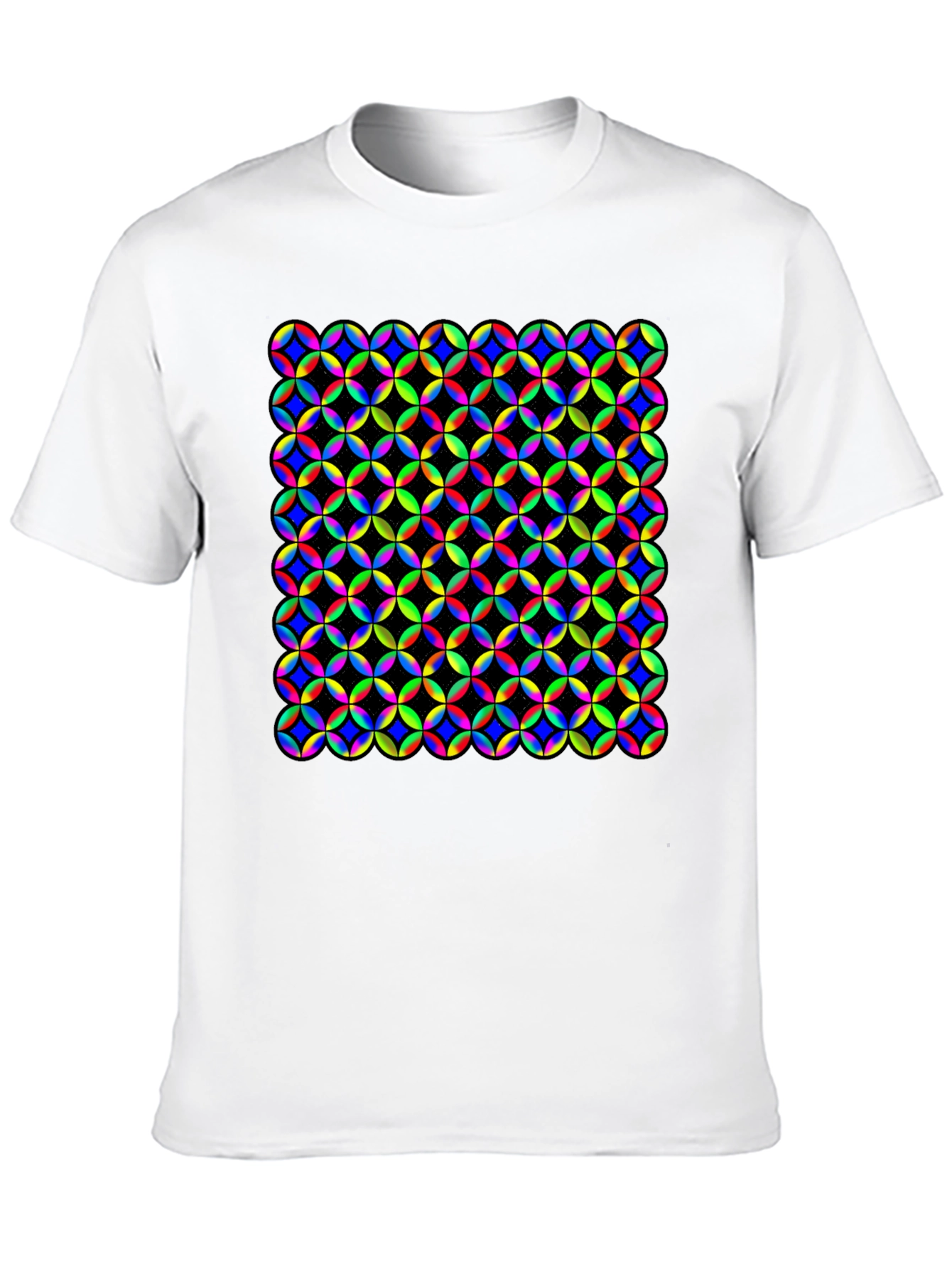 Vibrant Geometric Circle Pattern Black T-Shirt