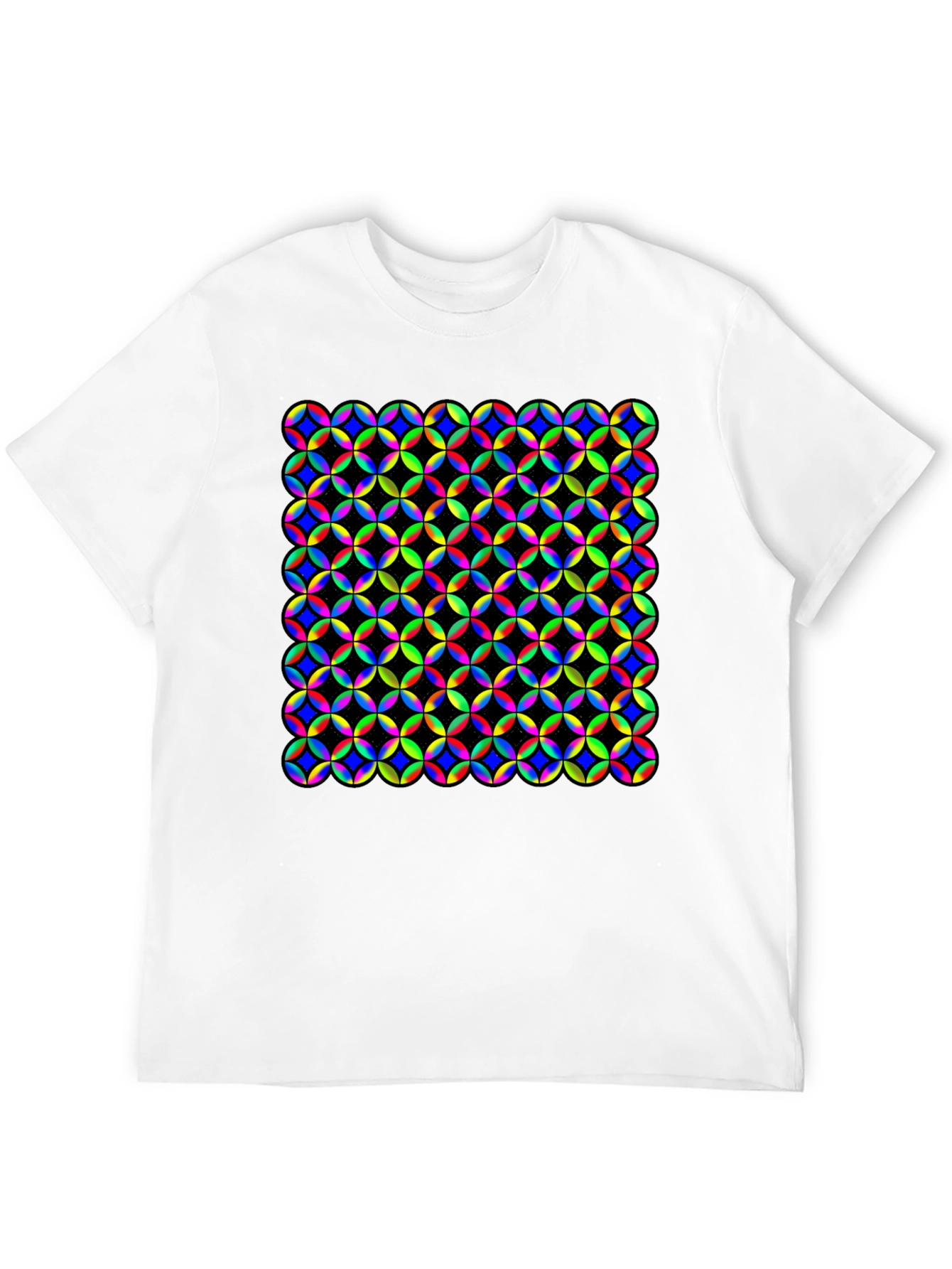 Vibrant Geometric Circle Pattern Black T-Shirt