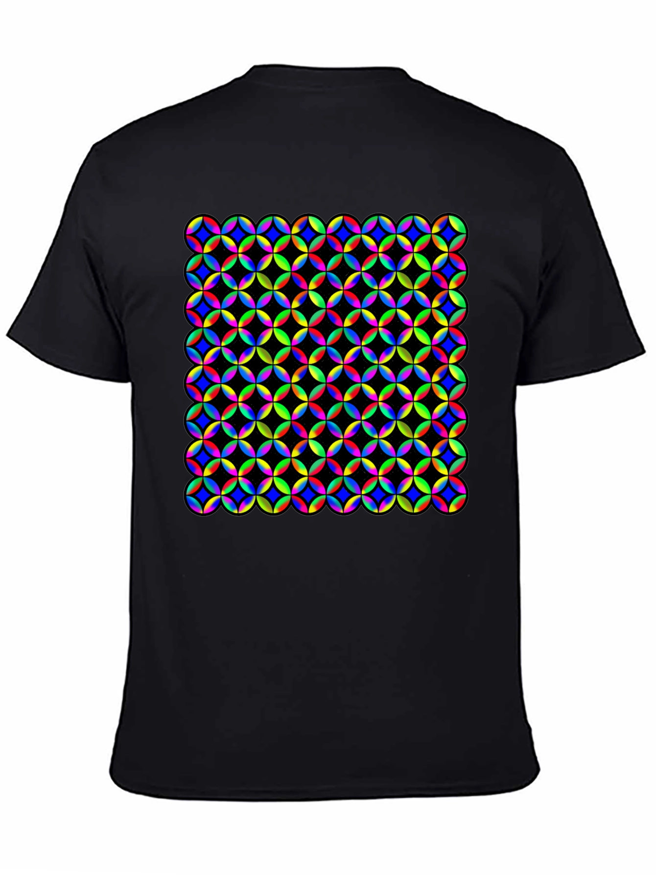 Vibrant Geometric Circle Pattern Black T-Shirt