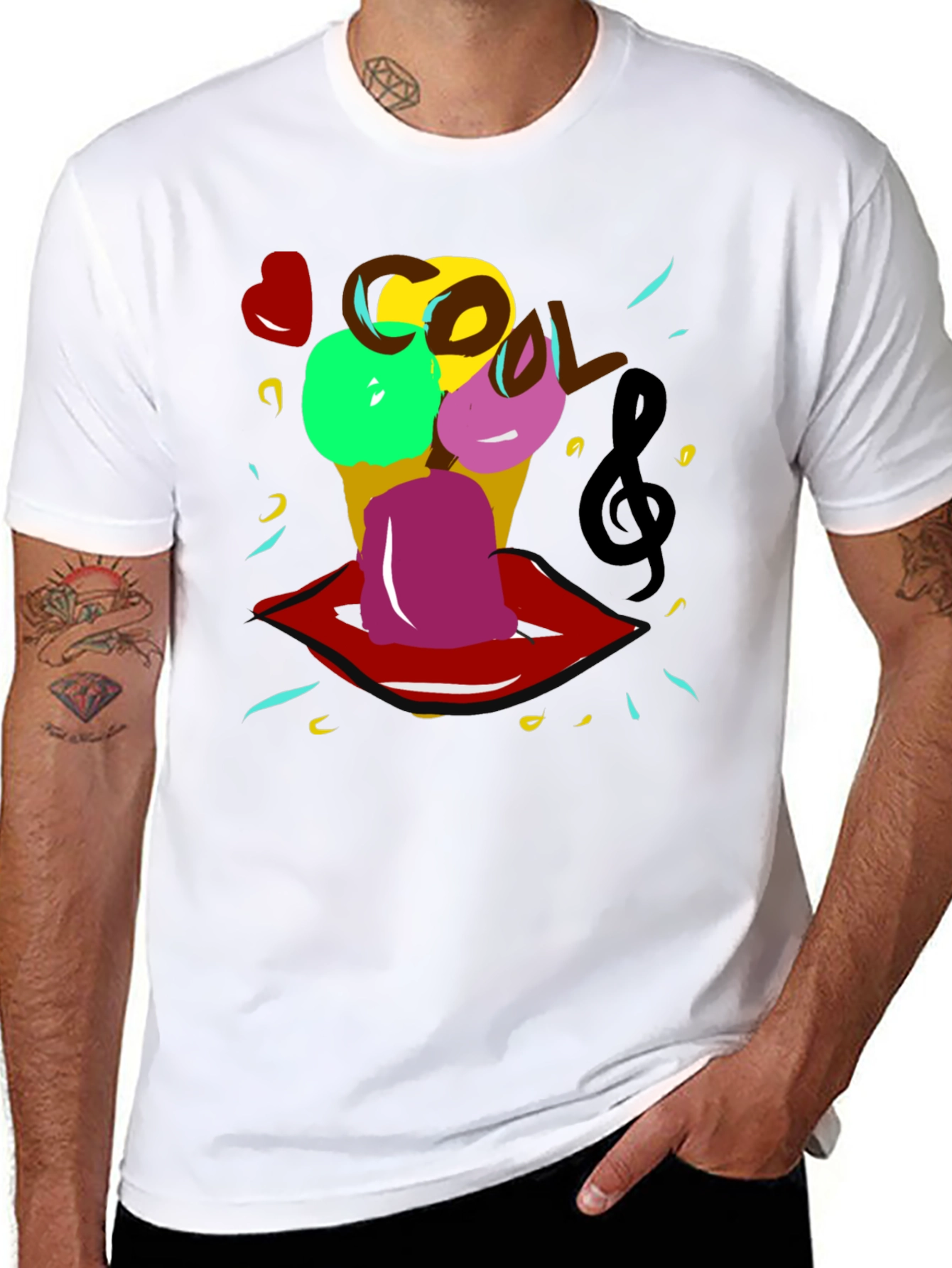 Cool Ice Cream Lips Graphic Tee - Black