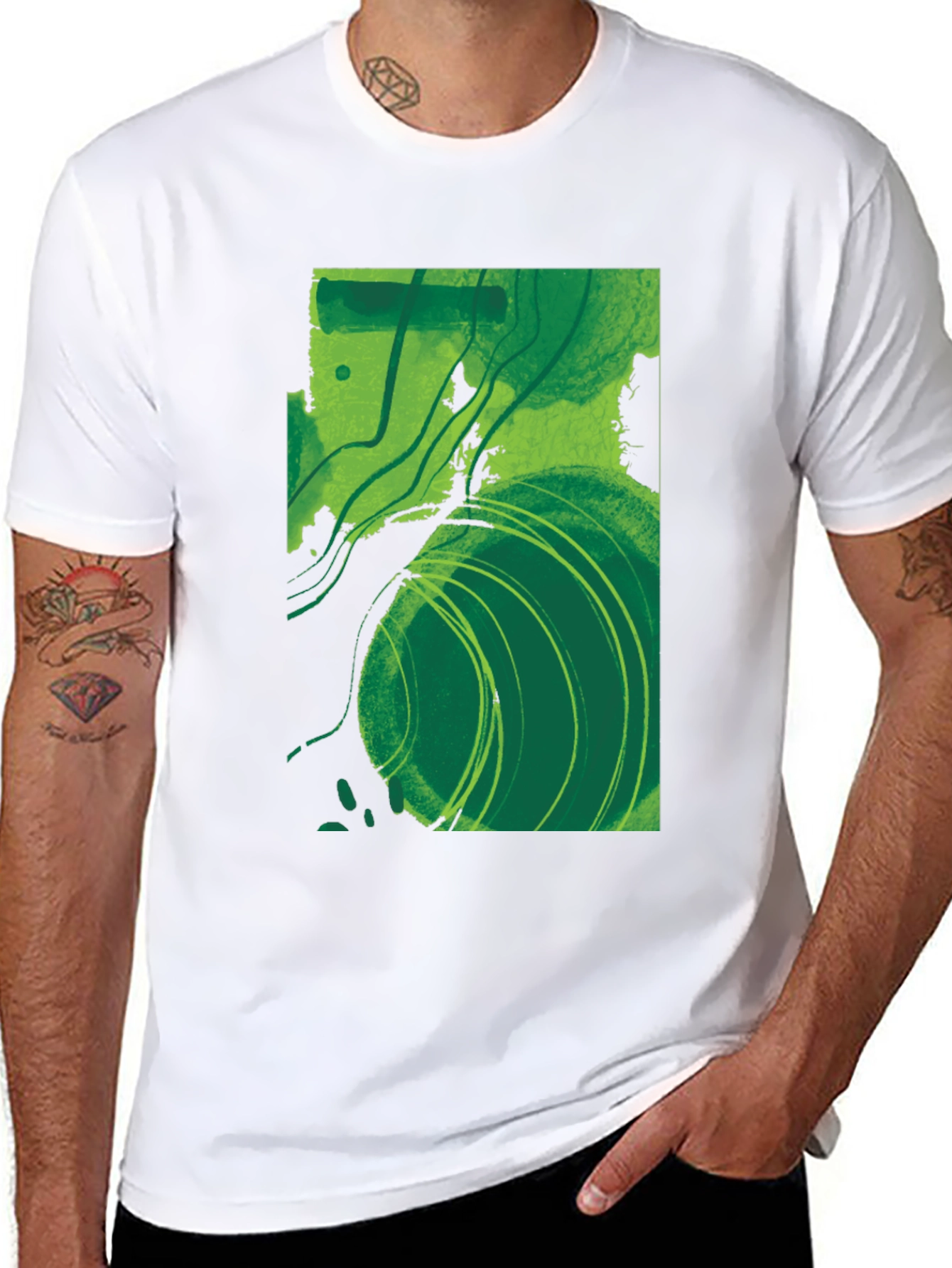 Abstract Green Graphic T-Shirt - Modern Art Tee