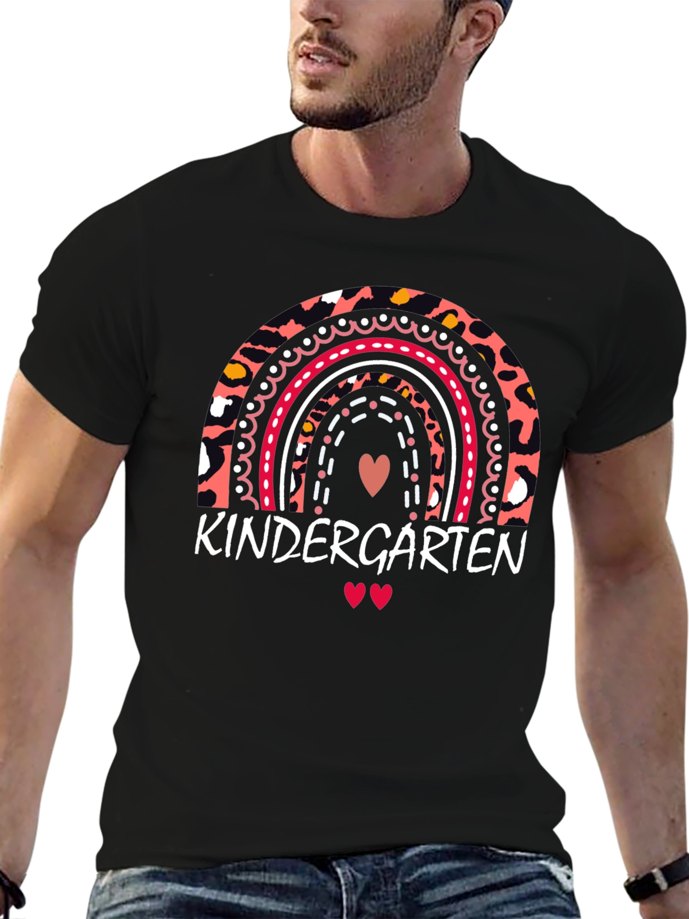 Kindergarten Rainbow Leopard Print Teacher T-Shirt