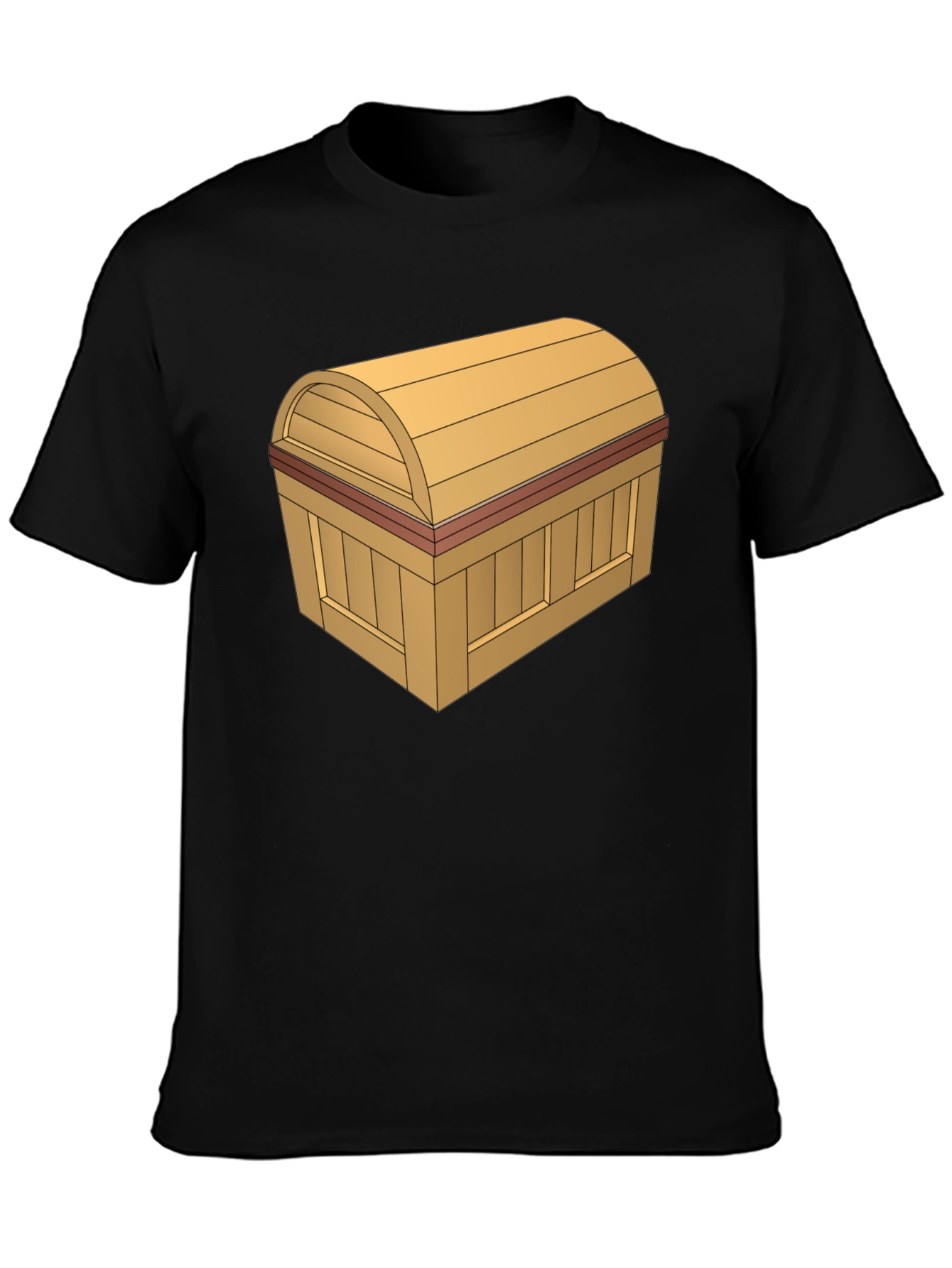 Cartoon Treasure Chest Graphic Tee - Black Cotton T-Shirt