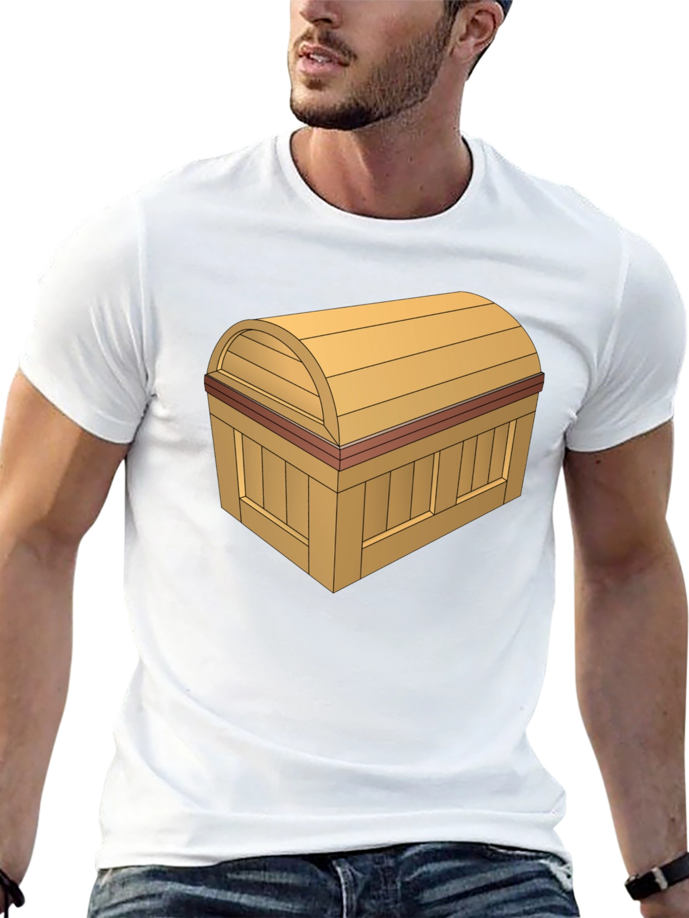 Cartoon Treasure Chest Graphic Tee - Black Cotton T-Shirt