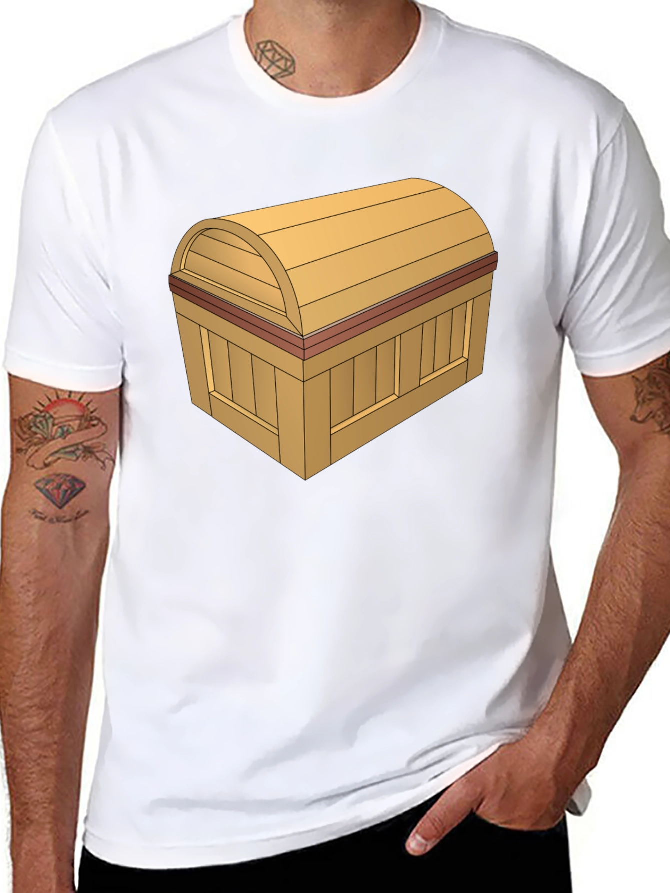 Cartoon Treasure Chest Graphic Tee - Black Cotton T-Shirt
