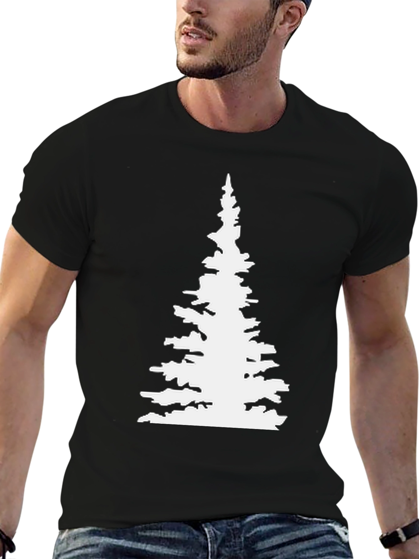 Evergreen Tree Graphic Tee - Black Cotton T-Shirt
