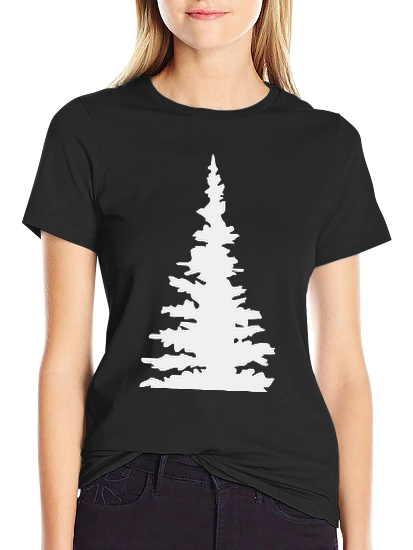 Evergreen Tree Graphic Tee - Black Cotton T-Shirt