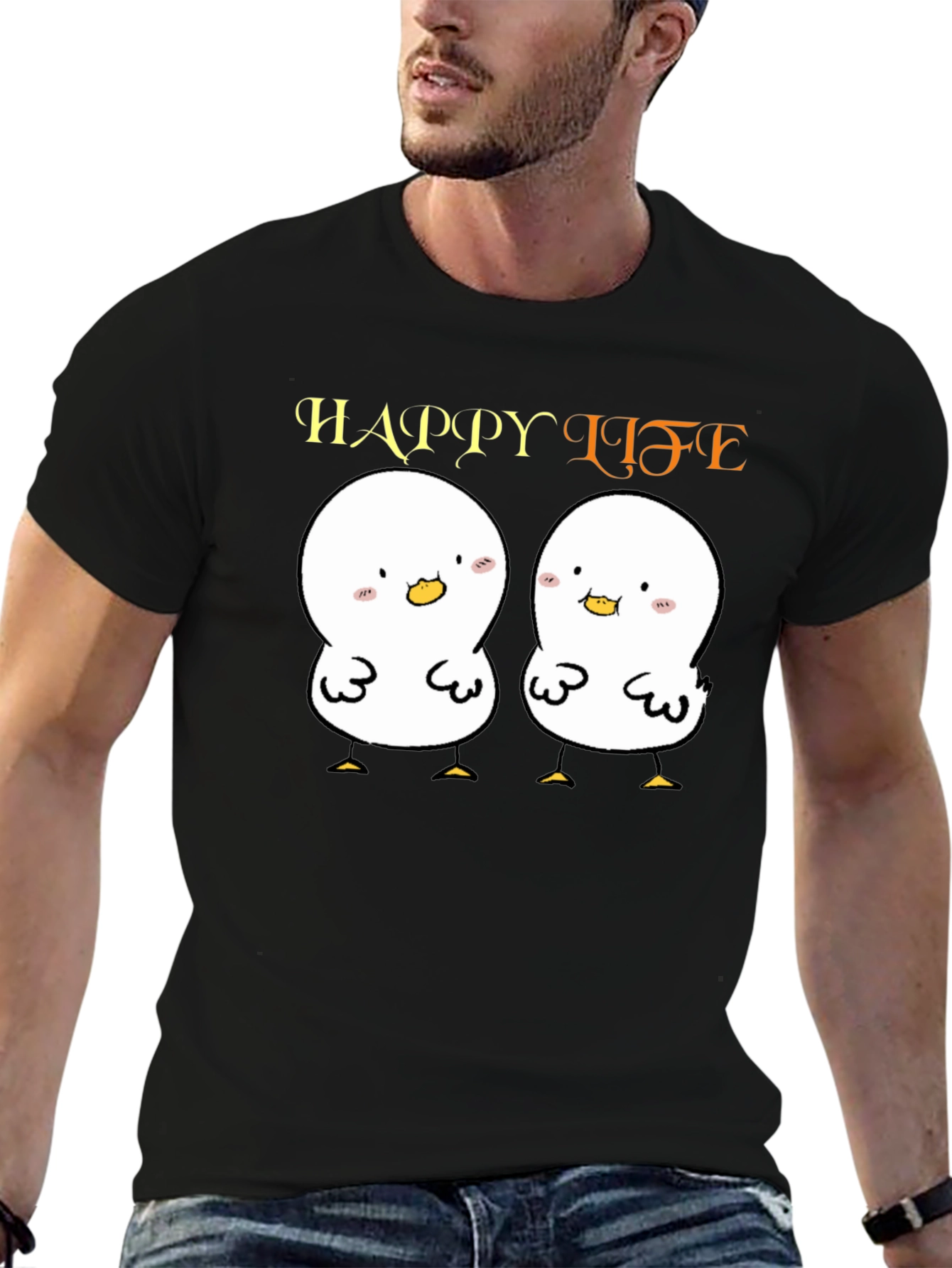 Cute Cartoon Chicks Happy Life Graphic T-Shirt