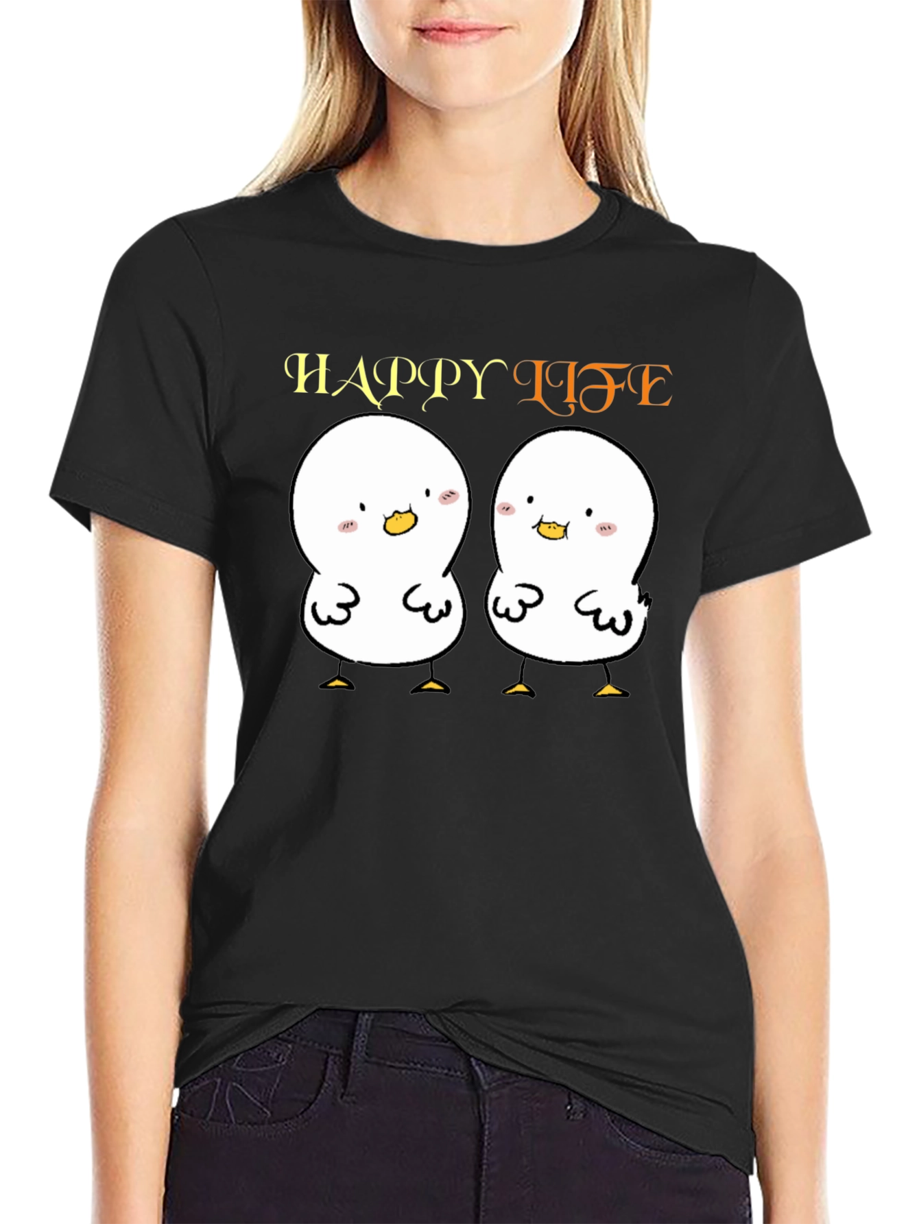 Cute Cartoon Chicks Happy Life Graphic T-Shirt