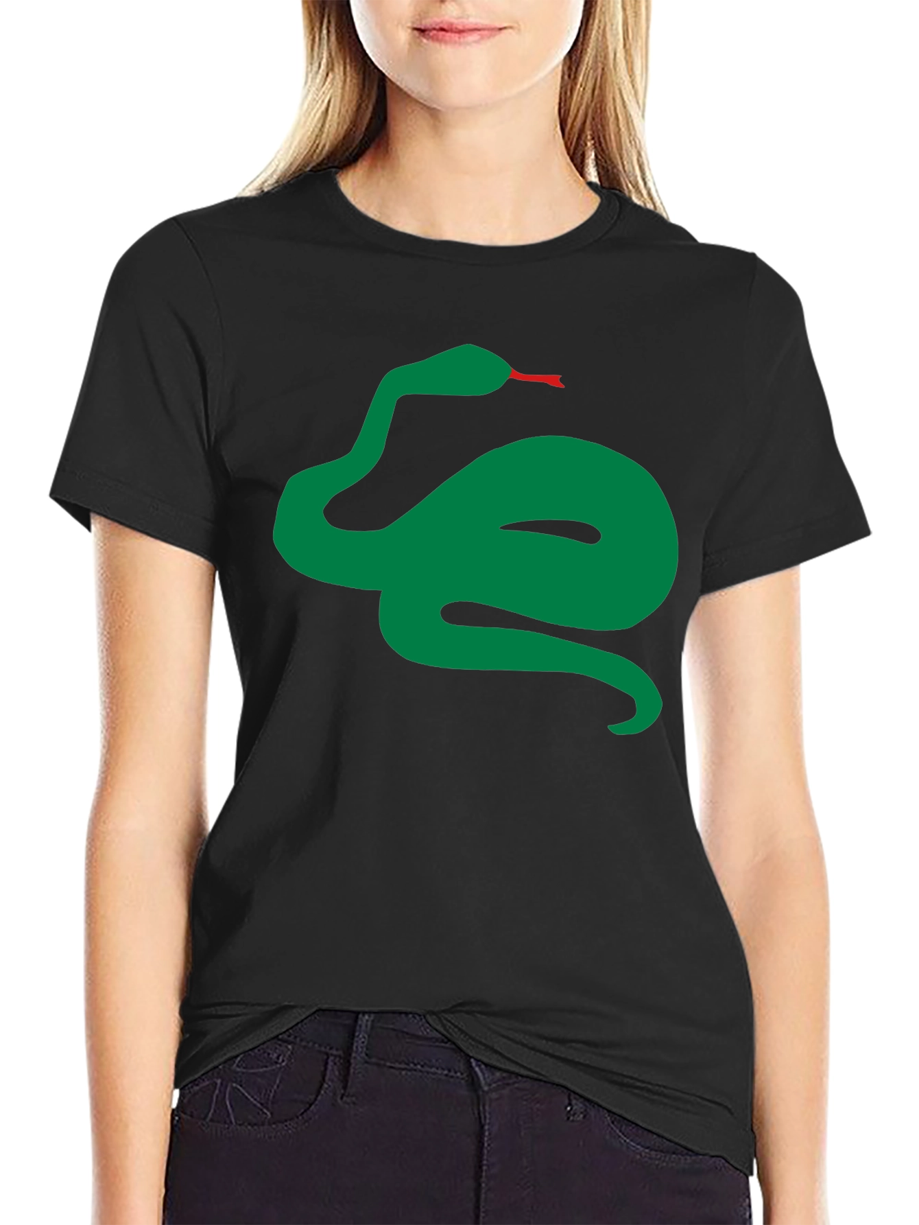 Green Snake Graphic Black T-Shirt