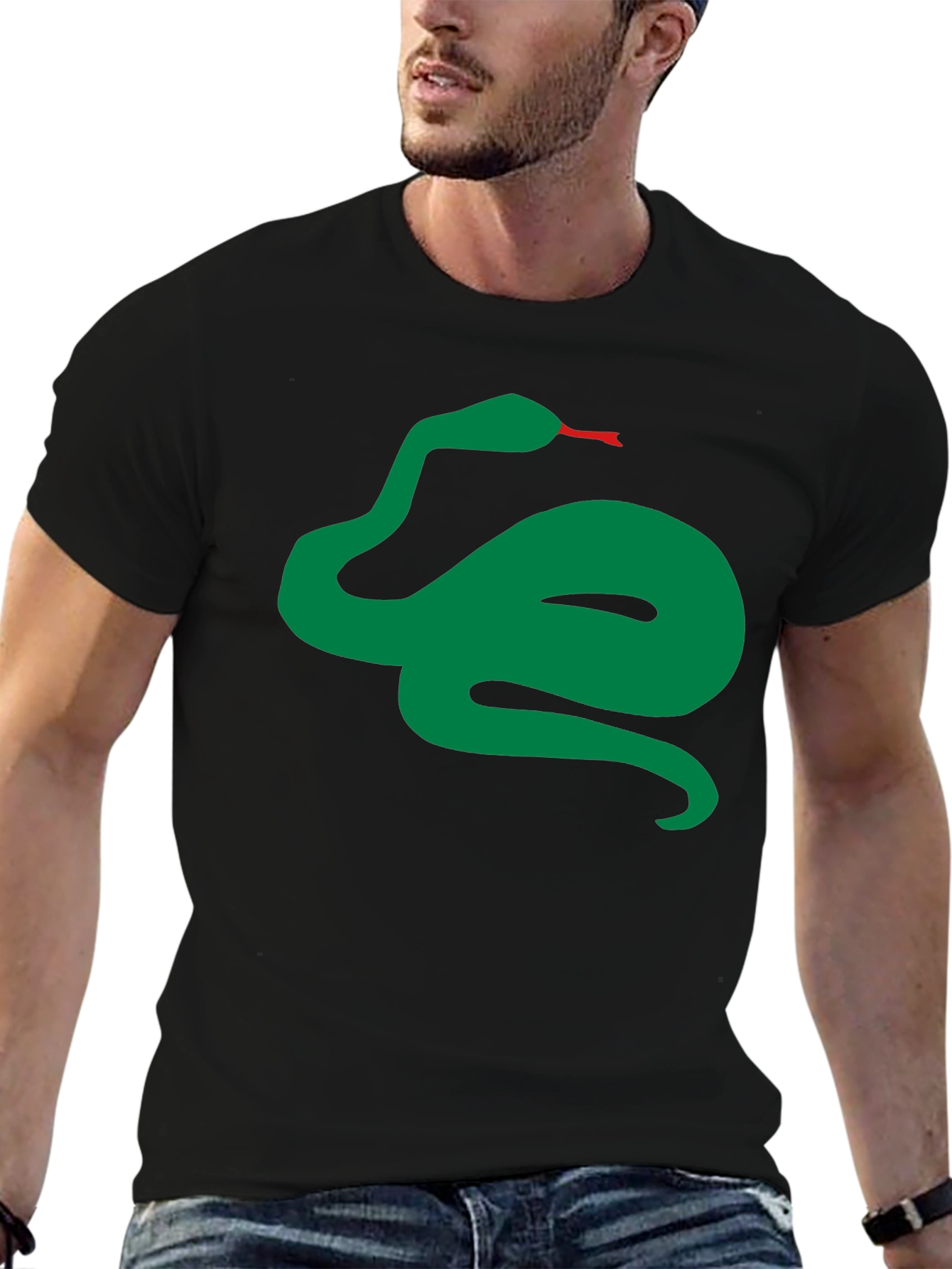 Green Snake Graphic Black T-Shirt