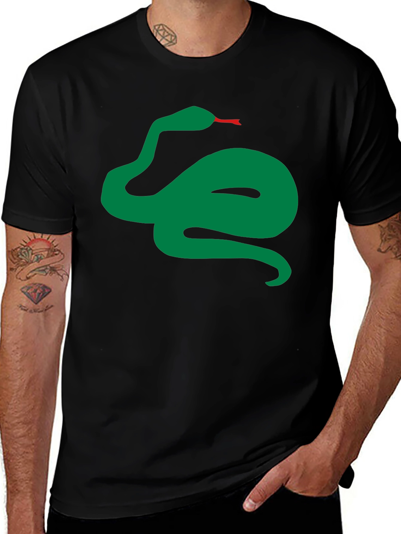 Green Snake Graphic Black T-Shirt